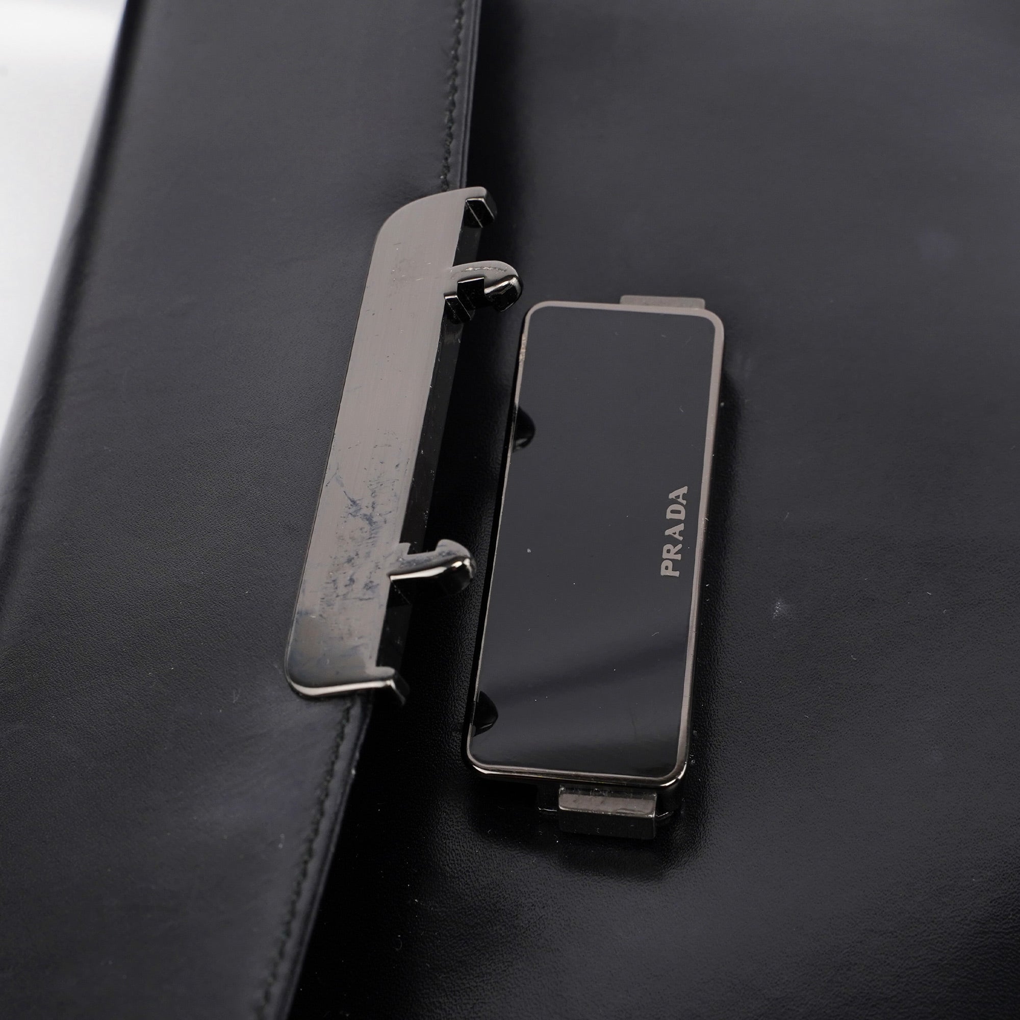 Prada B7495 Black Calfskin Buckle Shoulder Bag
