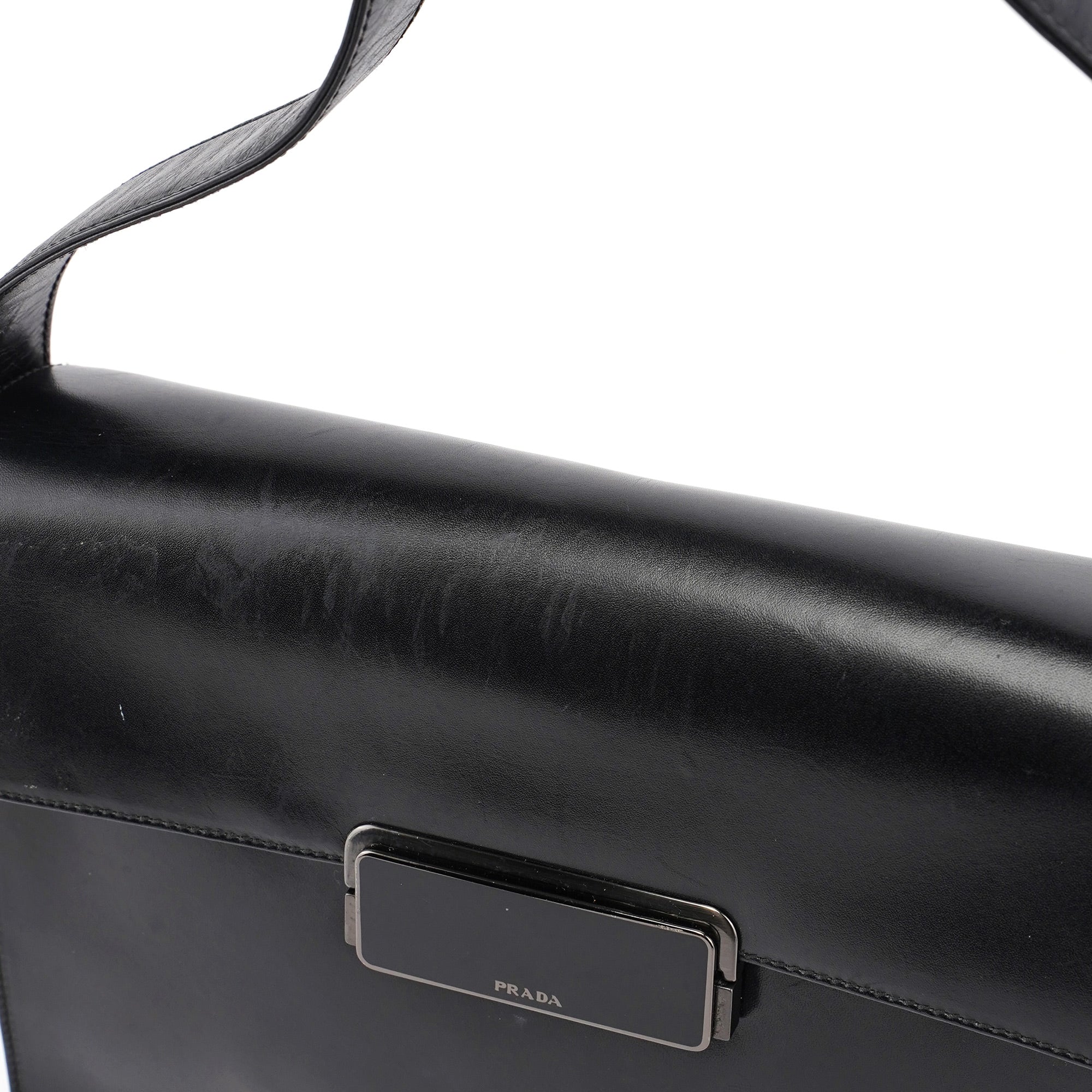 Prada B7495 Black Calfskin Buckle Shoulder Bag