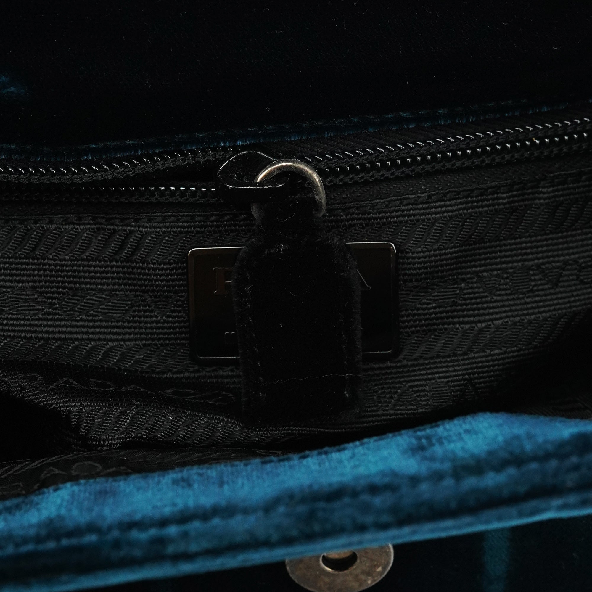 Prada B7595 Deep Blue Velluto Righe Shoulder Bag