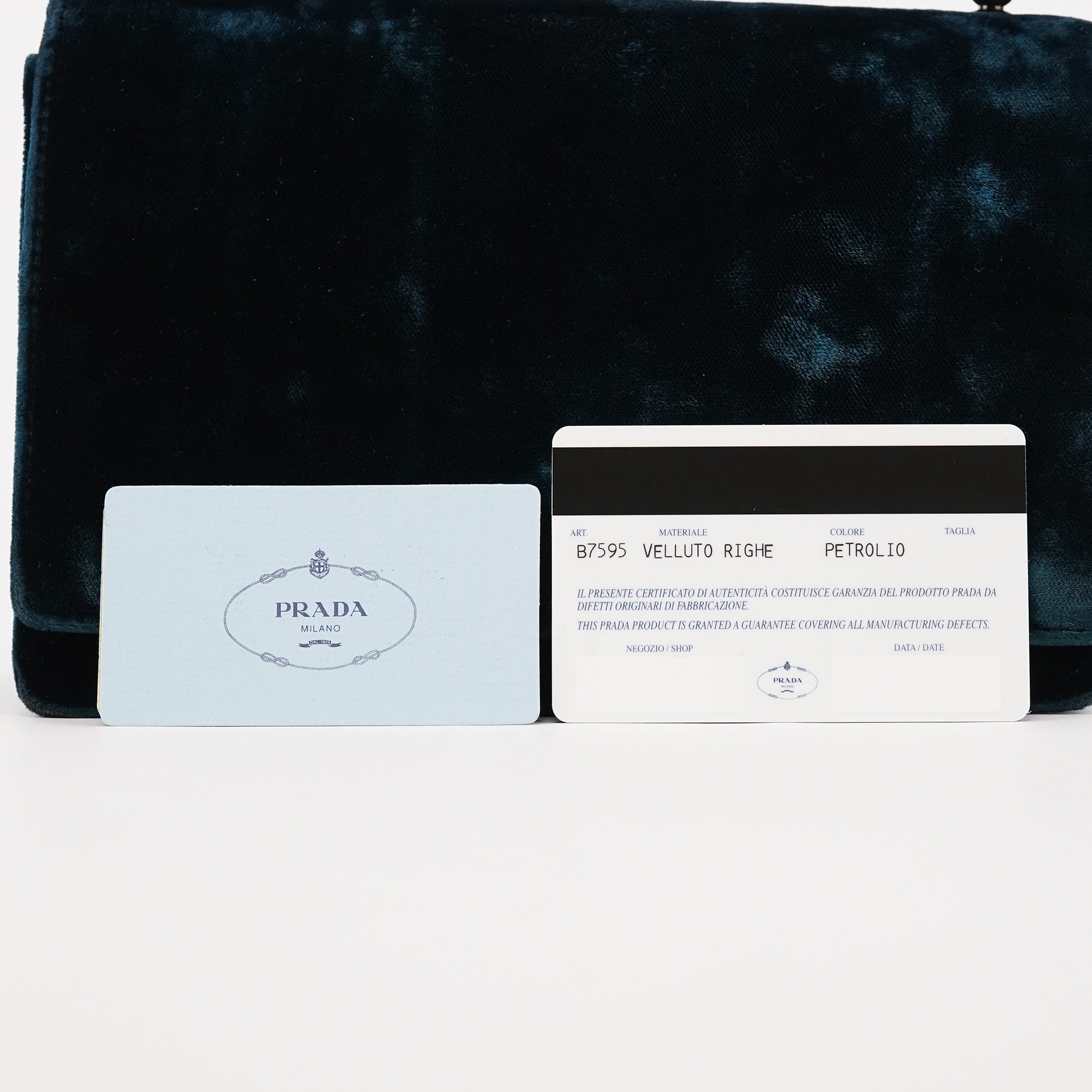 Prada B7595 Deep Blue Velluto Righe Shoulder Bag