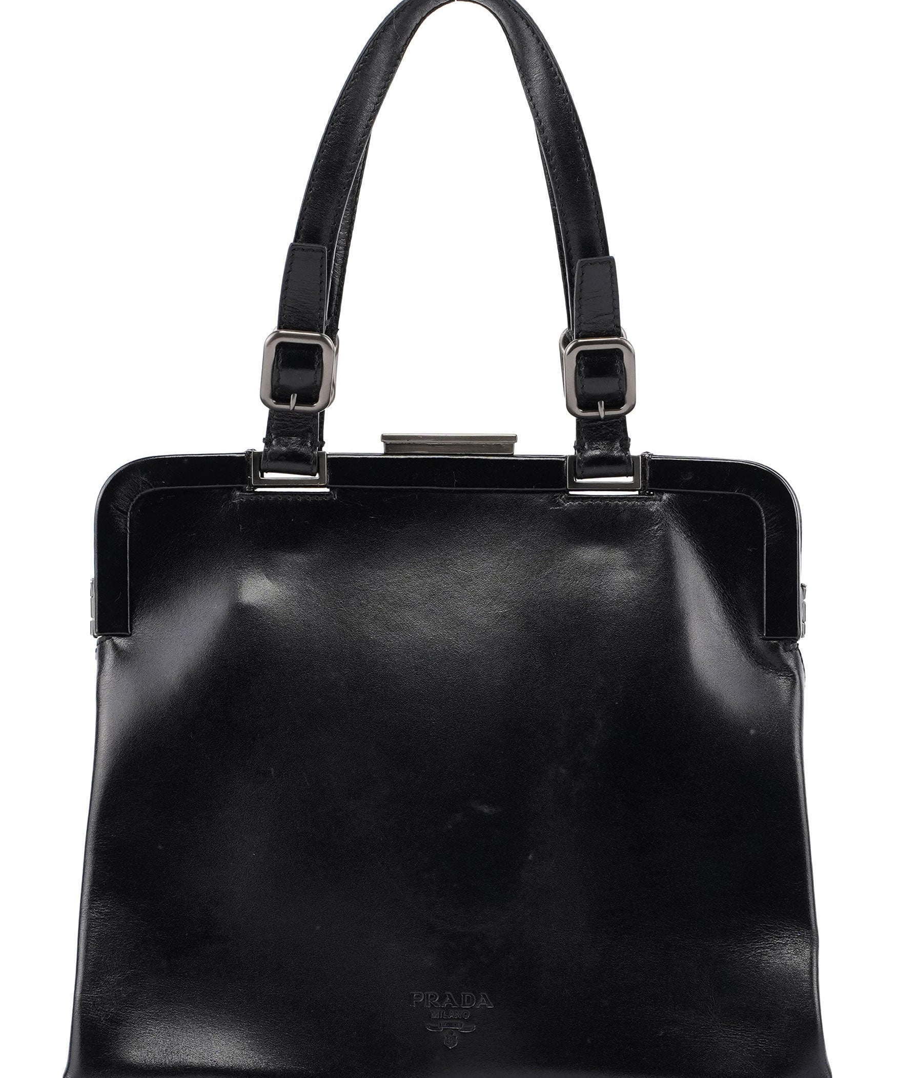 Prada B7710 Black Calfskin Clutch Tote Bag