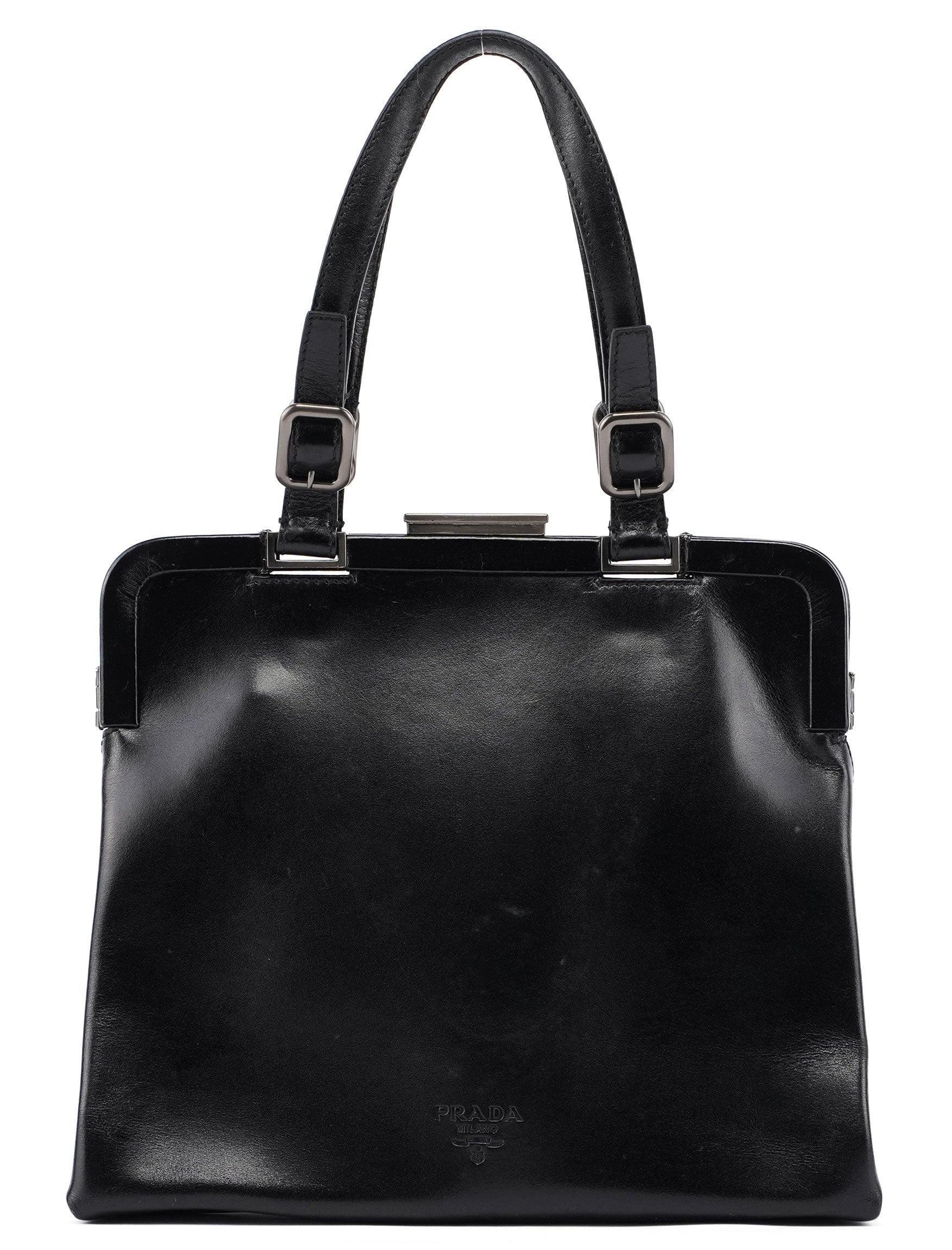 Prada B7710 Black Calfskin Clutch Tote Bag