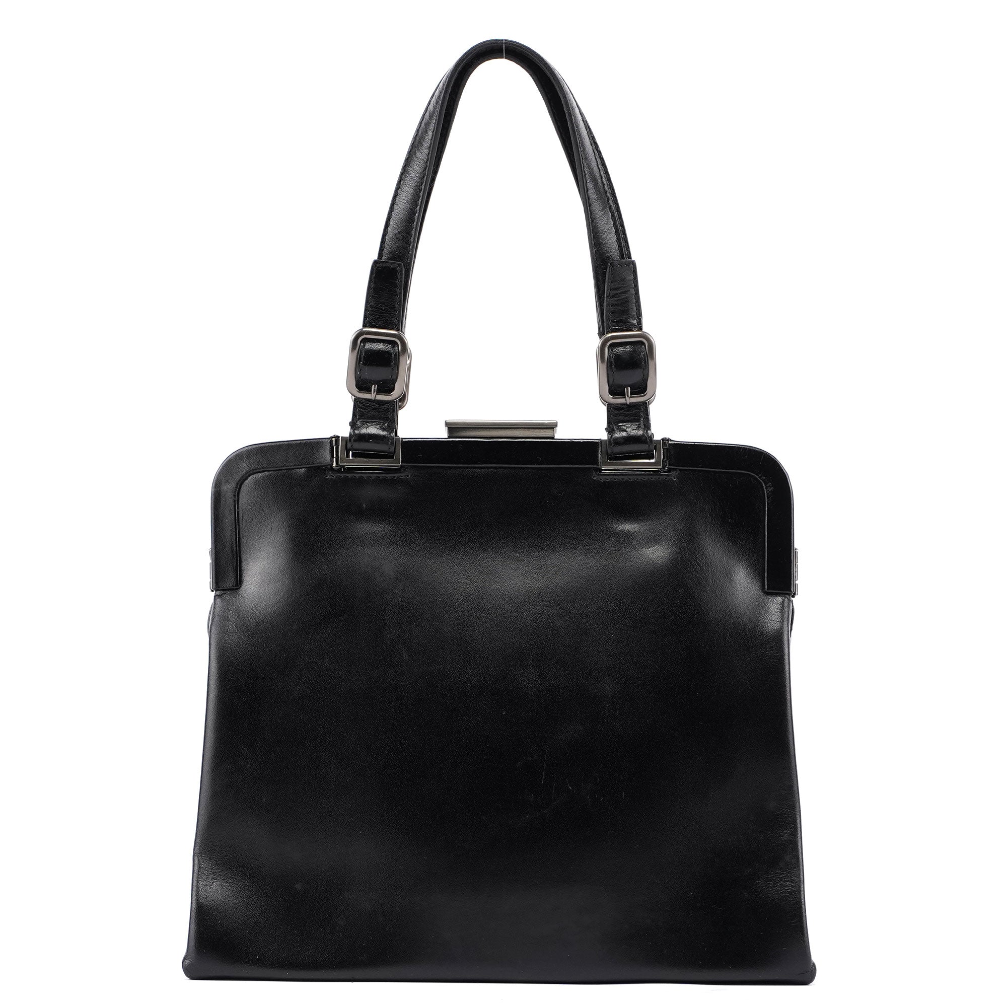 Prada B7710 Black Calfskin Clutch Tote Bag