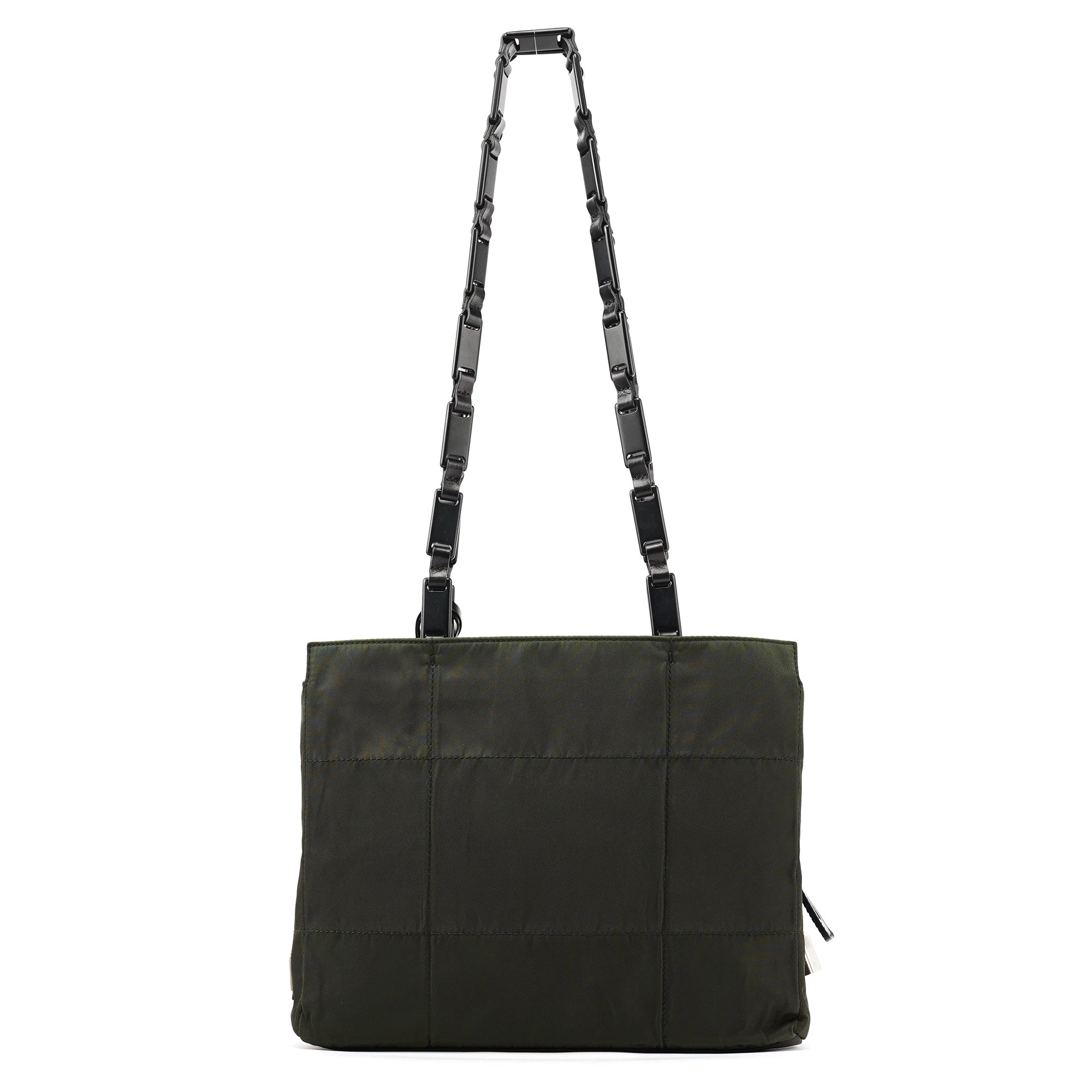 Prada B8353 Dark Green Tessuto Impuntu Chain Strap Tote Bag