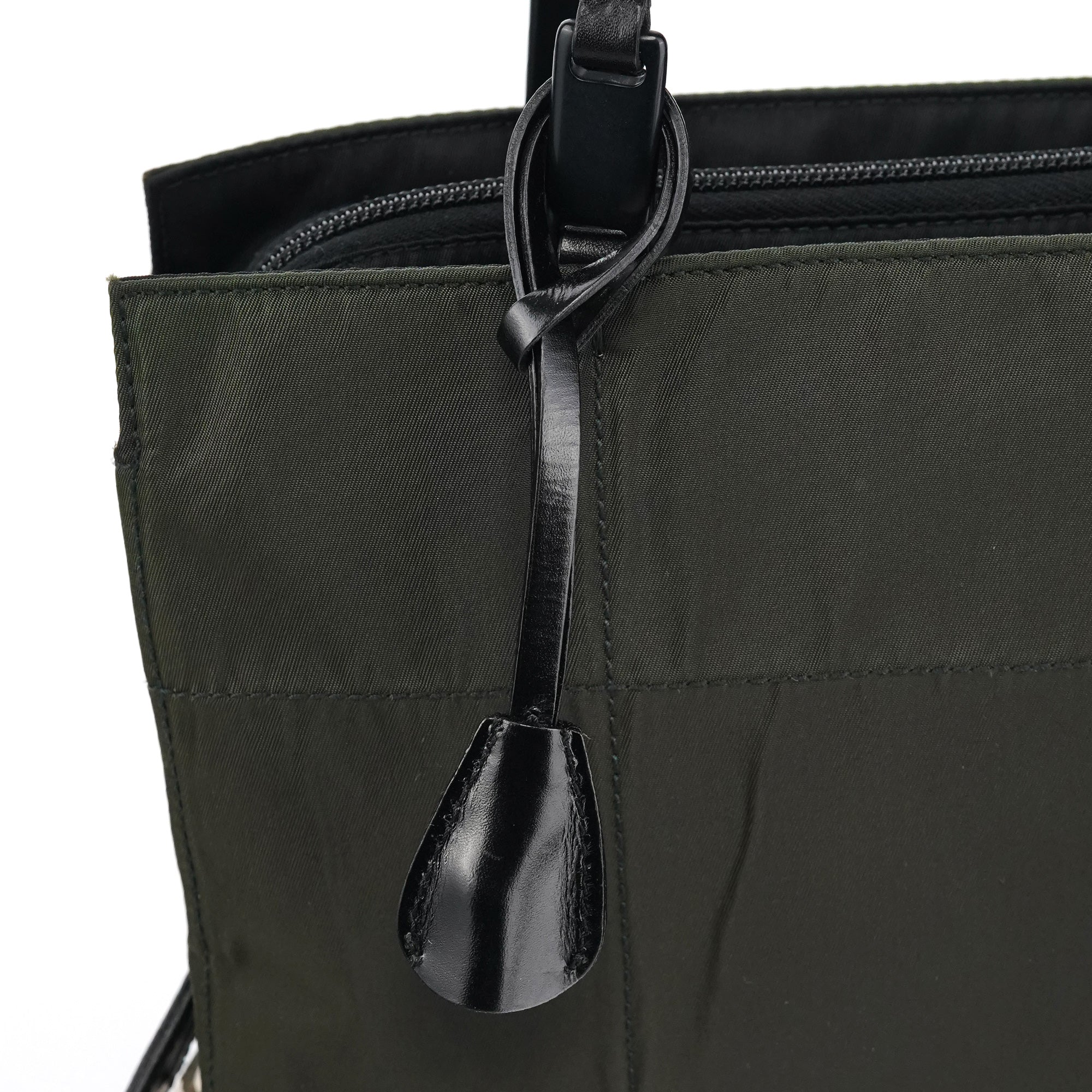 Prada B8353 Dark Green Tessuto Impuntu Chain Strap Tote Bag