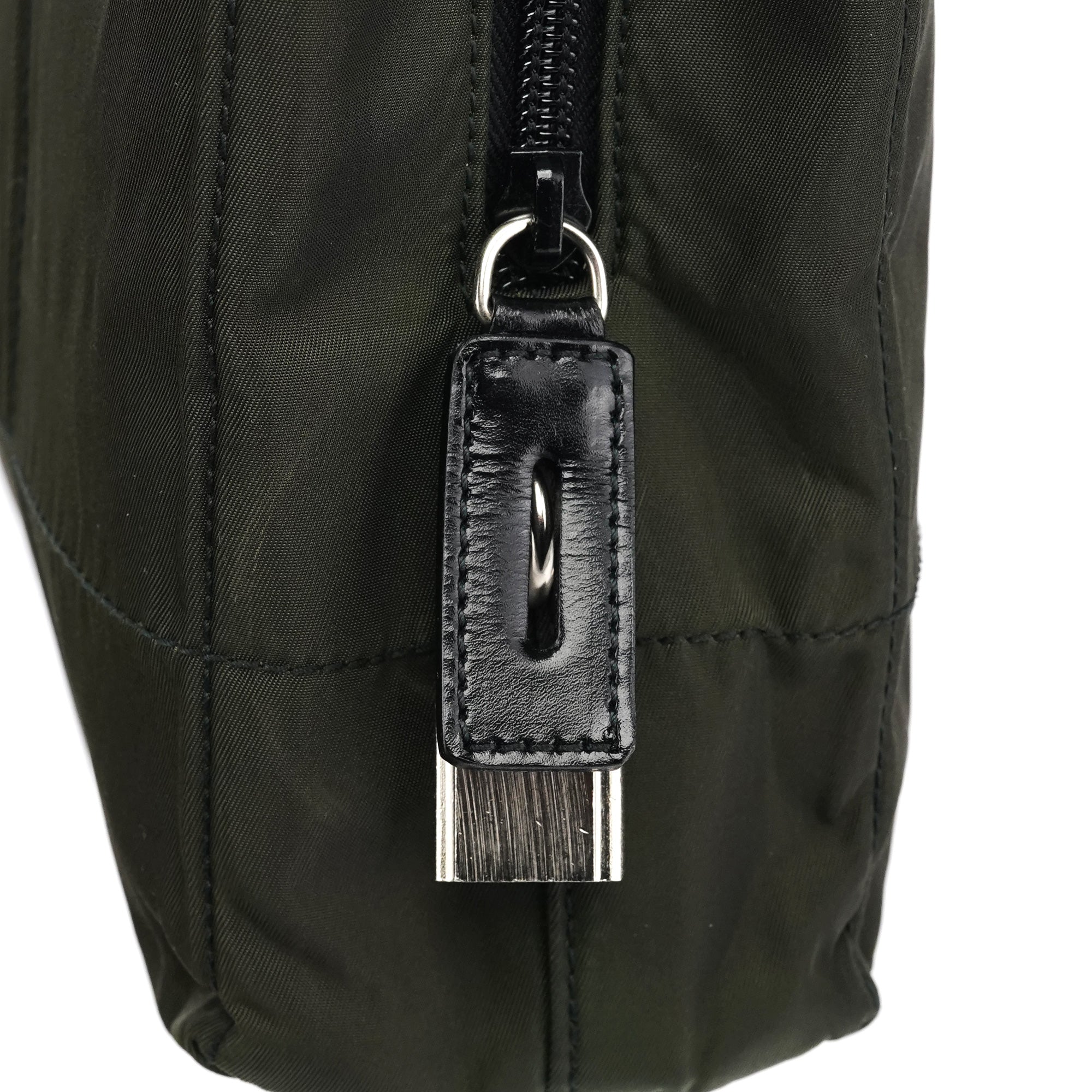 Prada B8353 Dark Green Tessuto Impuntu Chain Strap Tote Bag