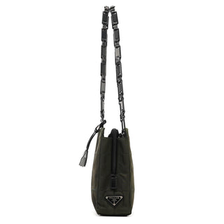 Prada B8353 Dark Green Tessuto Impuntu Chain Strap Tote Bag
