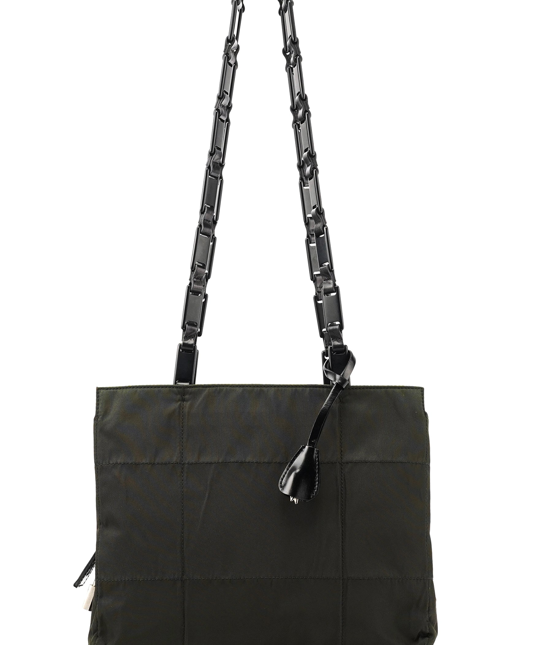 Prada B8353 Dark Green Tessuto Impuntu Chain Strap Tote Bag