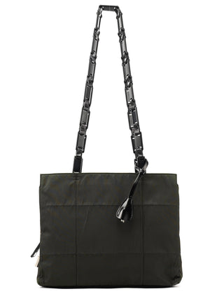 Prada B8353 Dark Green Tessuto Impuntu Chain Strap Tote Bag