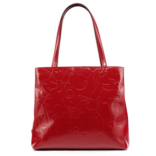 Prada B8553 Red Spazzolato Embossed Leather Tote Bag