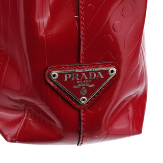 Prada B8553 Red Spazzolato Embossed Leather Tote Bag