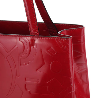 Prada B8553 Red Spazzolato Embossed Leather Tote Bag
