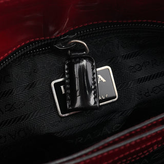 Prada B8553 Red Spazzolato Embossed Leather Tote Bag
