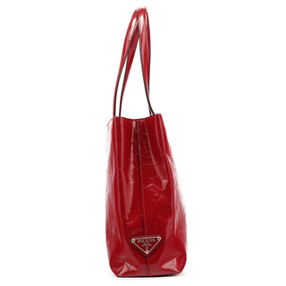 Prada B8553 Red Spazzolato Embossed Leather Tote Bag