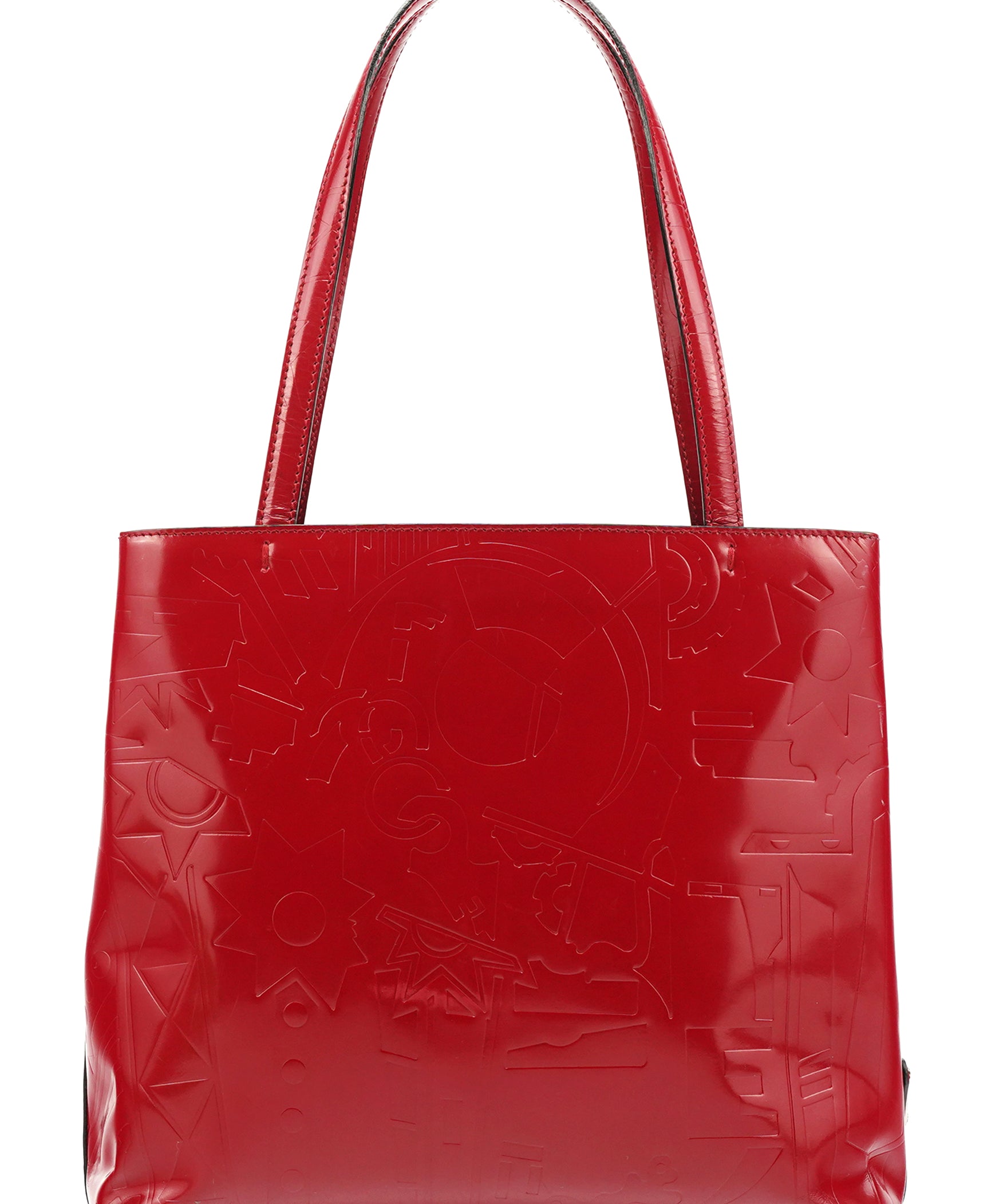 Prada B8553 Red Spazzolato Embossed Leather Tote Bag