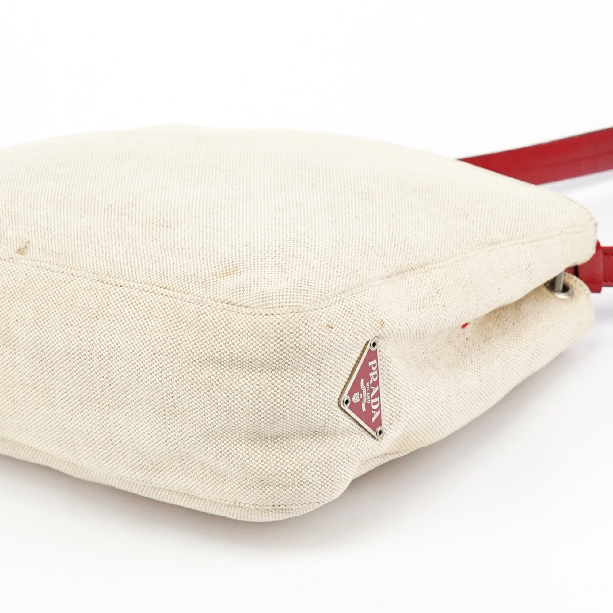 Prada B8889 Beige Red Canapa Tea Shoulder Bag