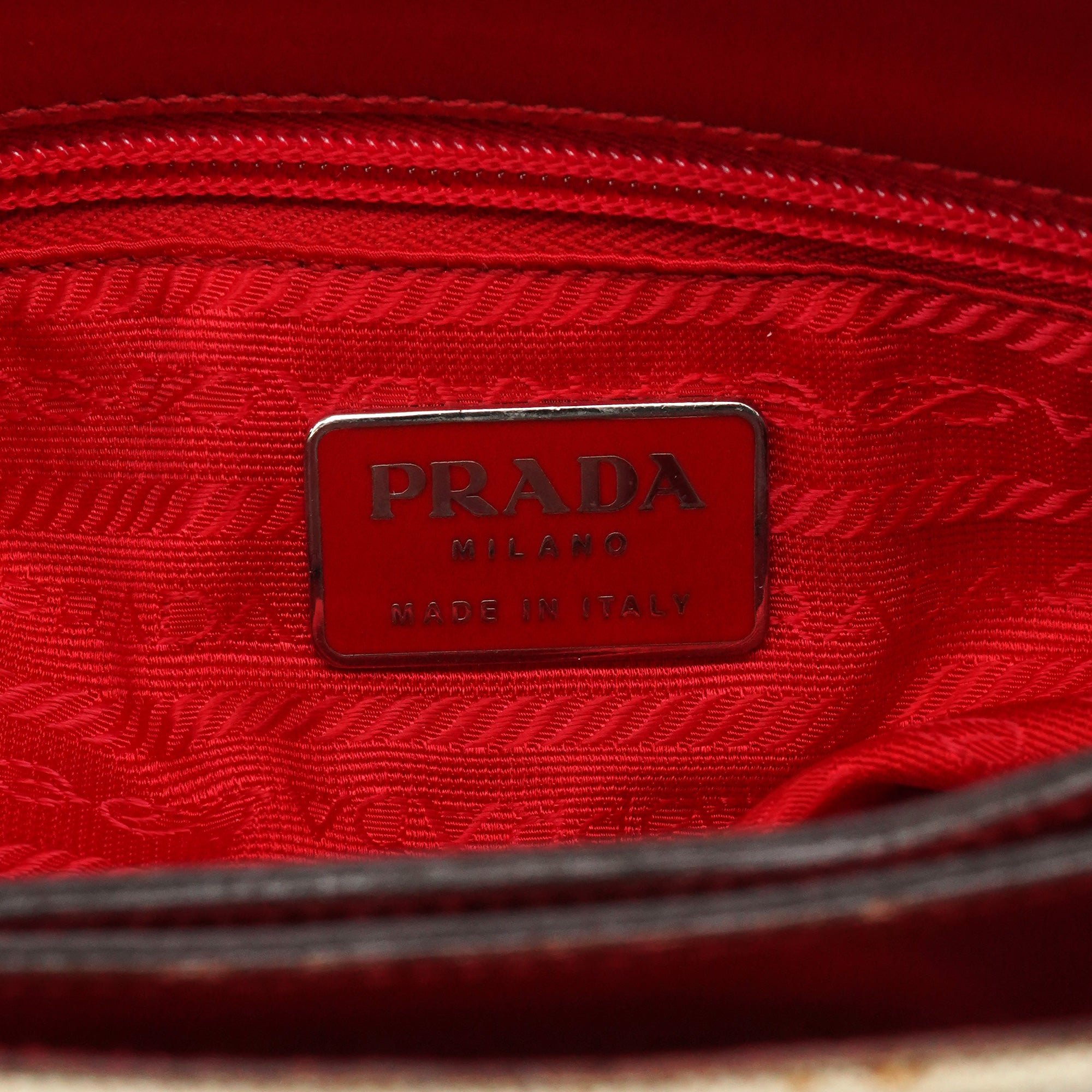 Prada B8889 Beige Red Canapa Tea Shoulder Bag