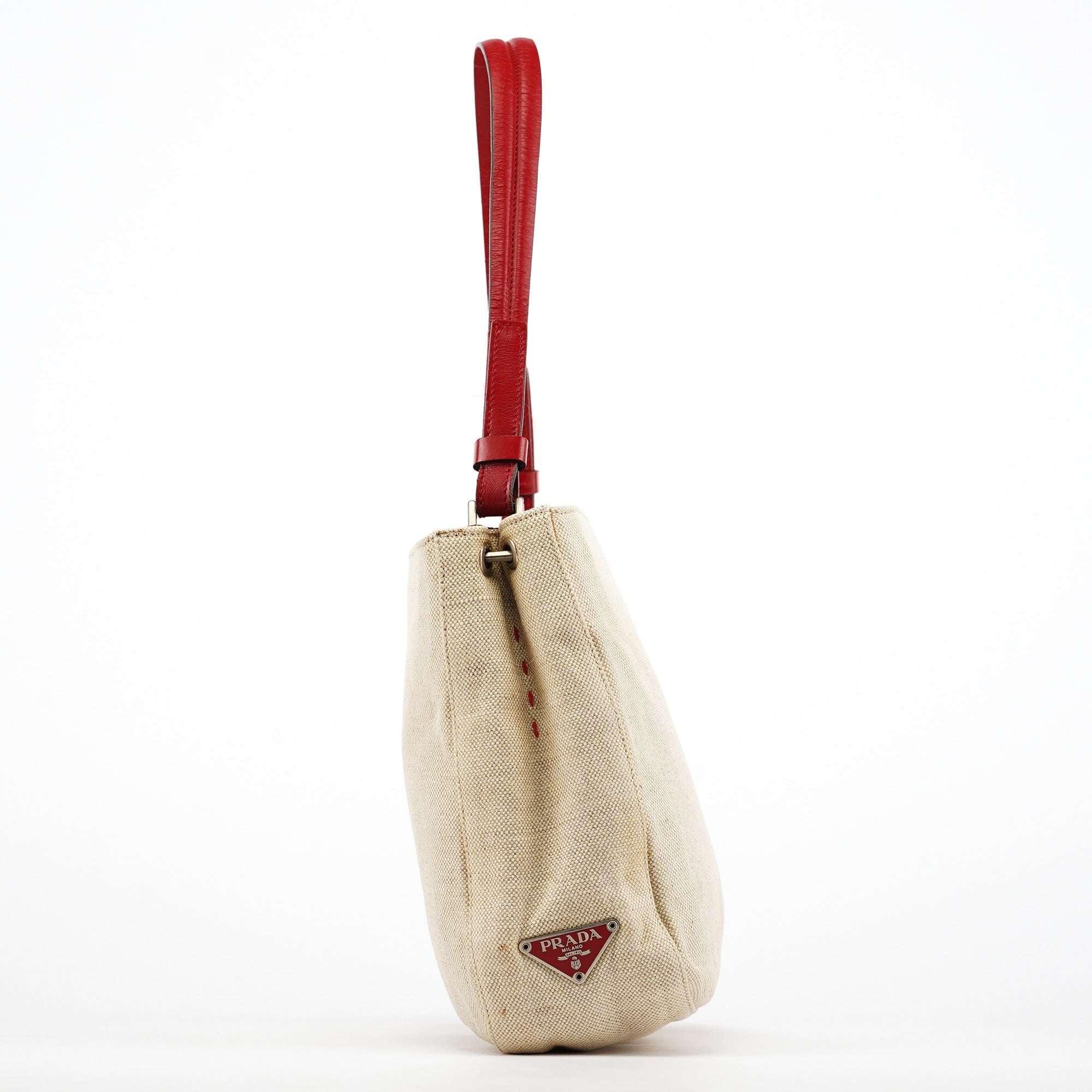 Prada B8889 Beige Red Canapa Tea Shoulder Bag