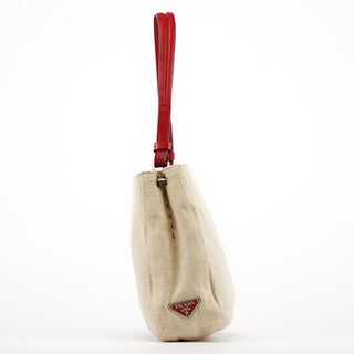 Prada B8889 Beige Red Canapa Tea Shoulder Bag