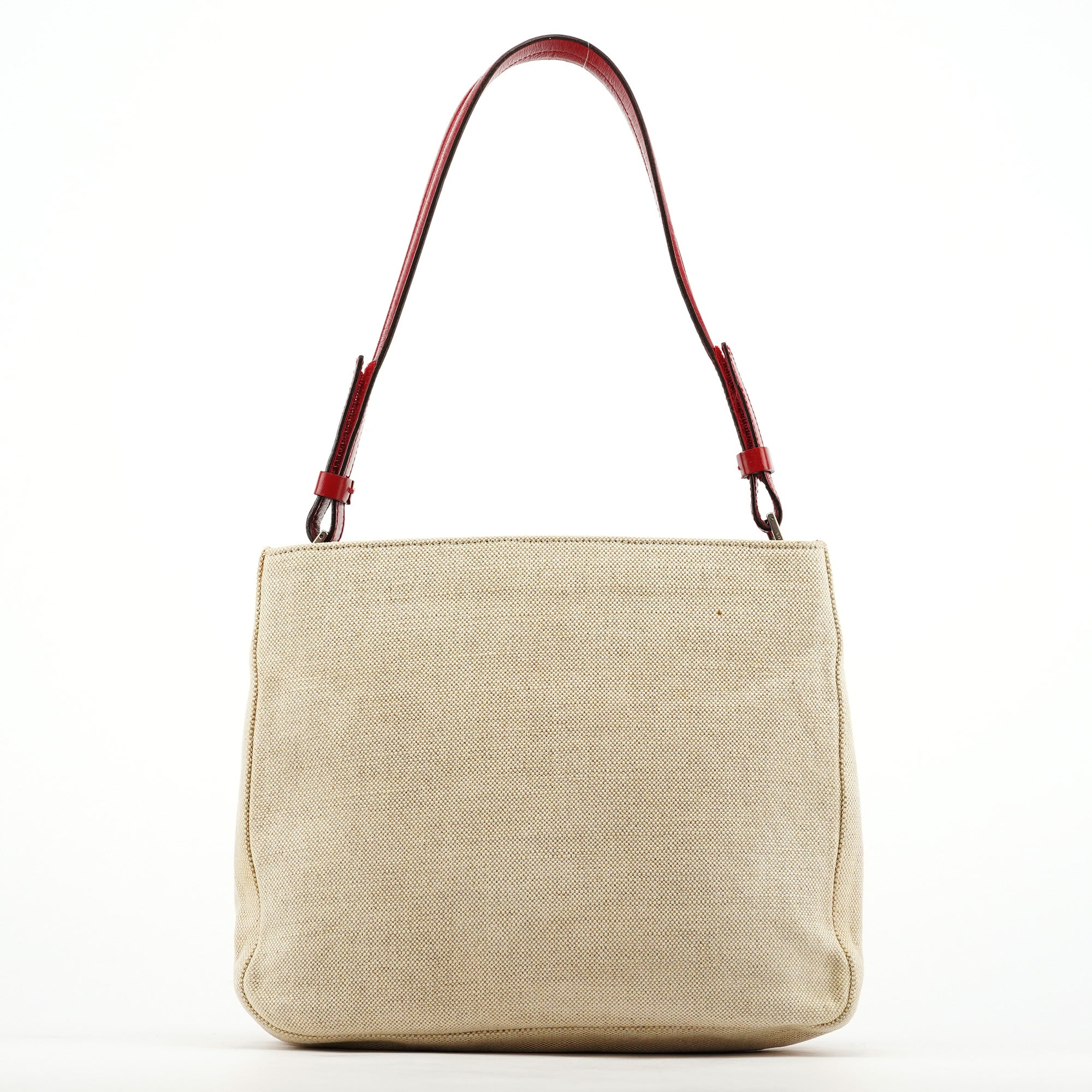 Prada B8889 Beige Red Canapa Tea Shoulder Bag