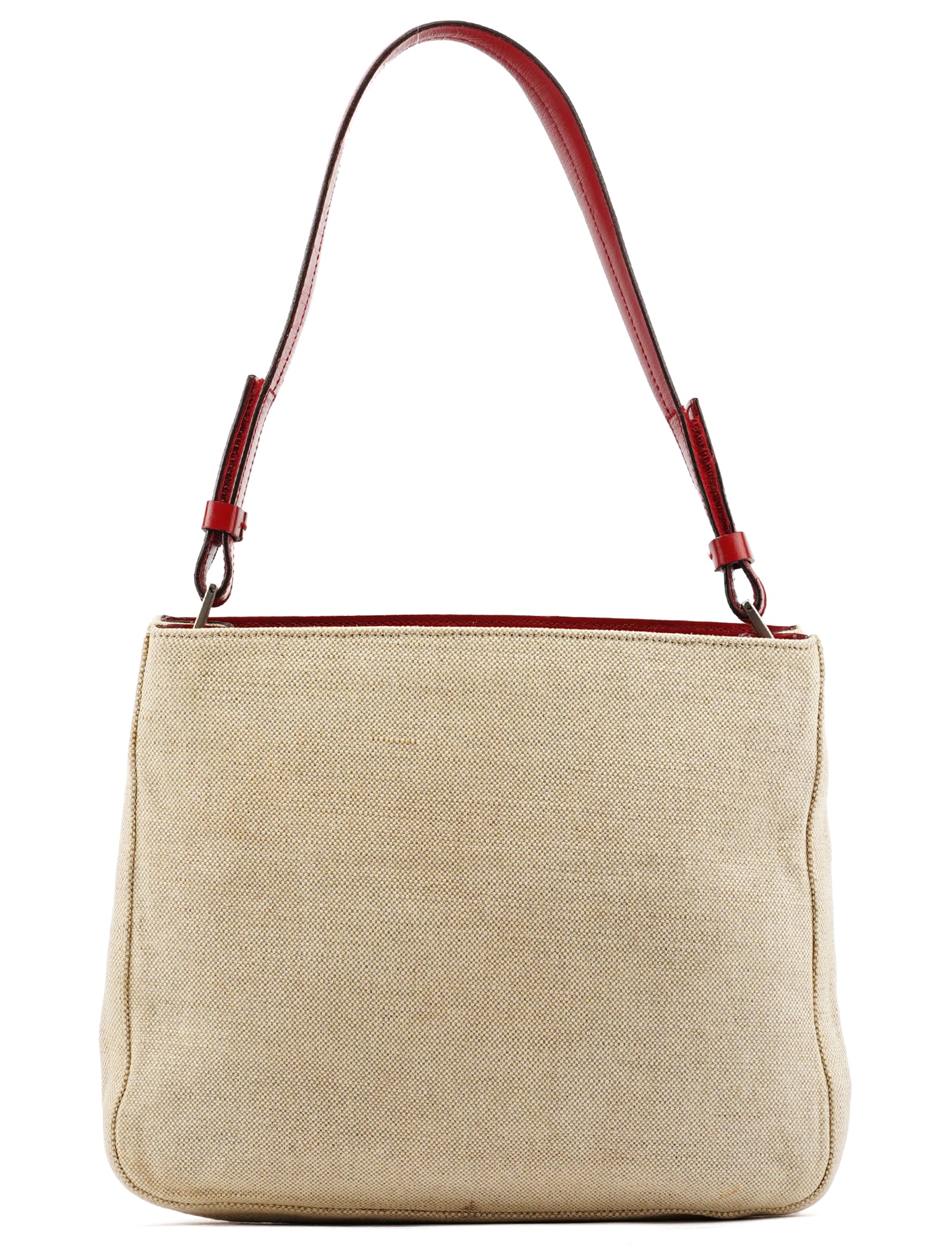 Prada B8889 Beige Red Canapa Tea Shoulder Bag