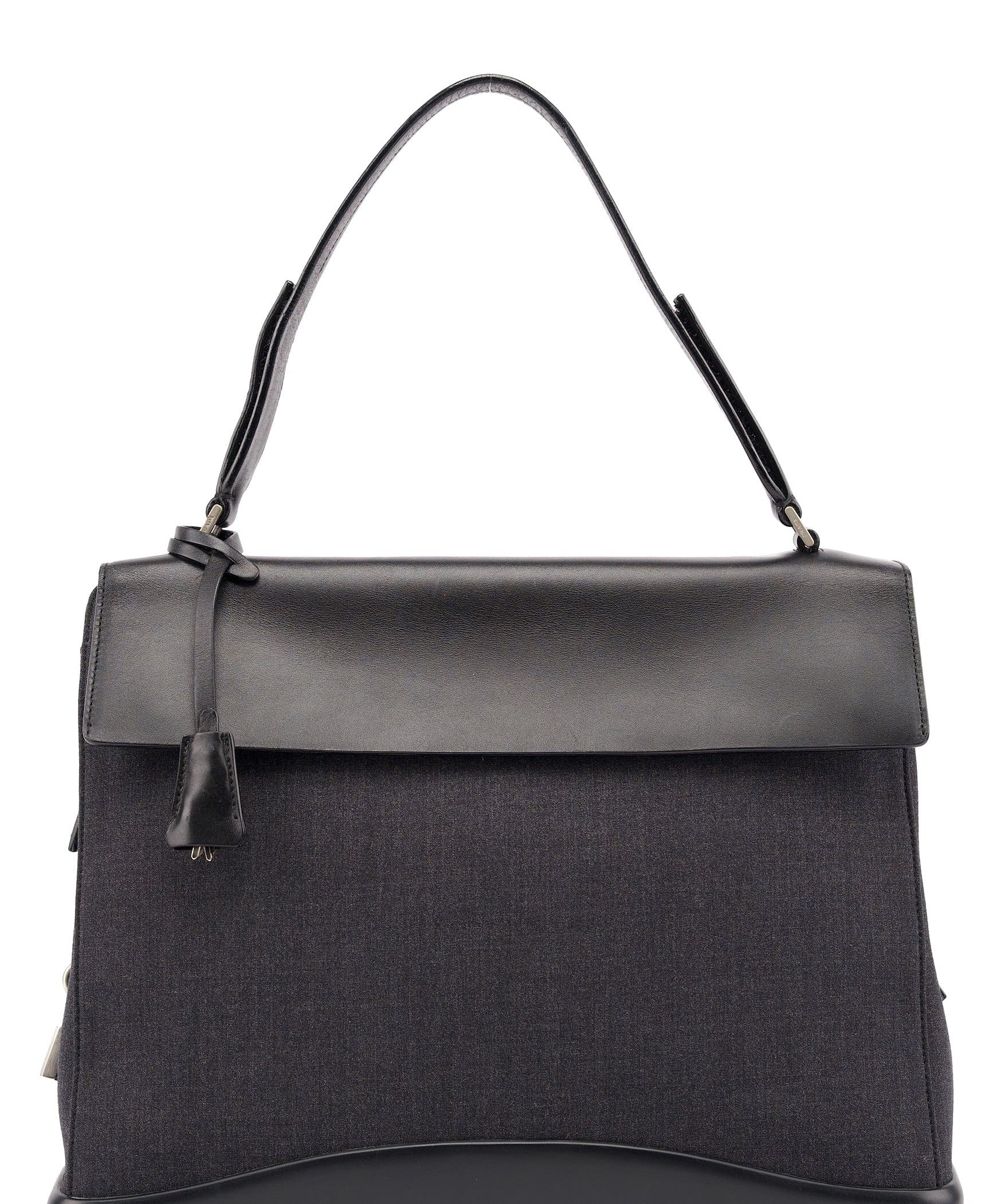 Prada B9282 Black Calfskin Nylon Top Handle Keylock Bag