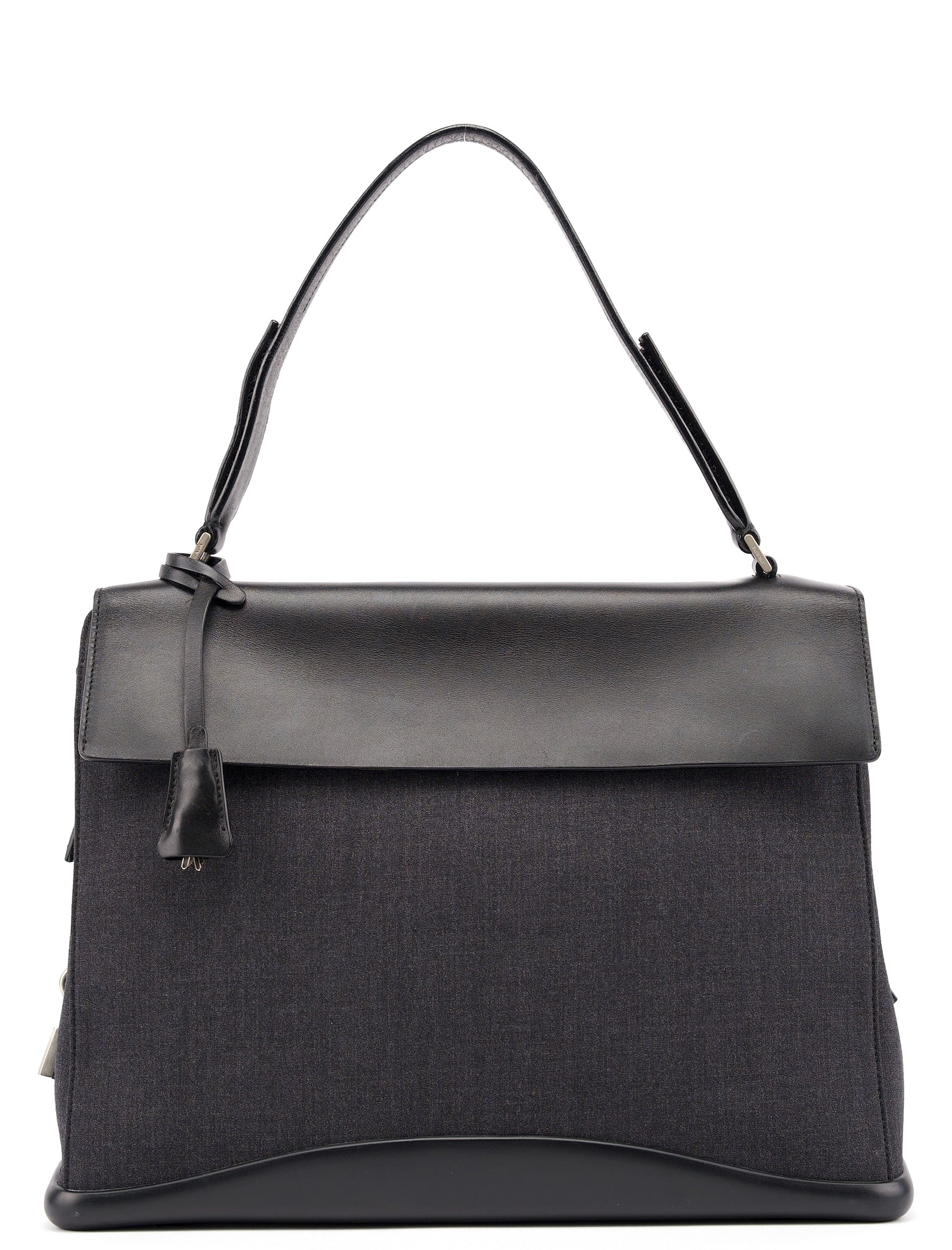 Prada B9282 Black Calfskin Nylon Top Handle Keylock Bag