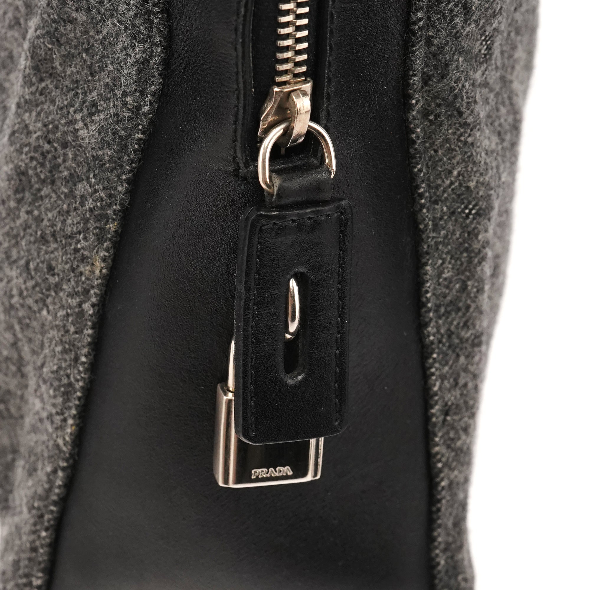 Prada B9423 Grey Black Wool Leather Sport Tote Bag