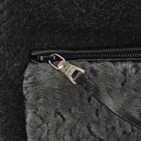 Prada B9479 Borsa a tracolla in lana Shetland antracite e astrakan