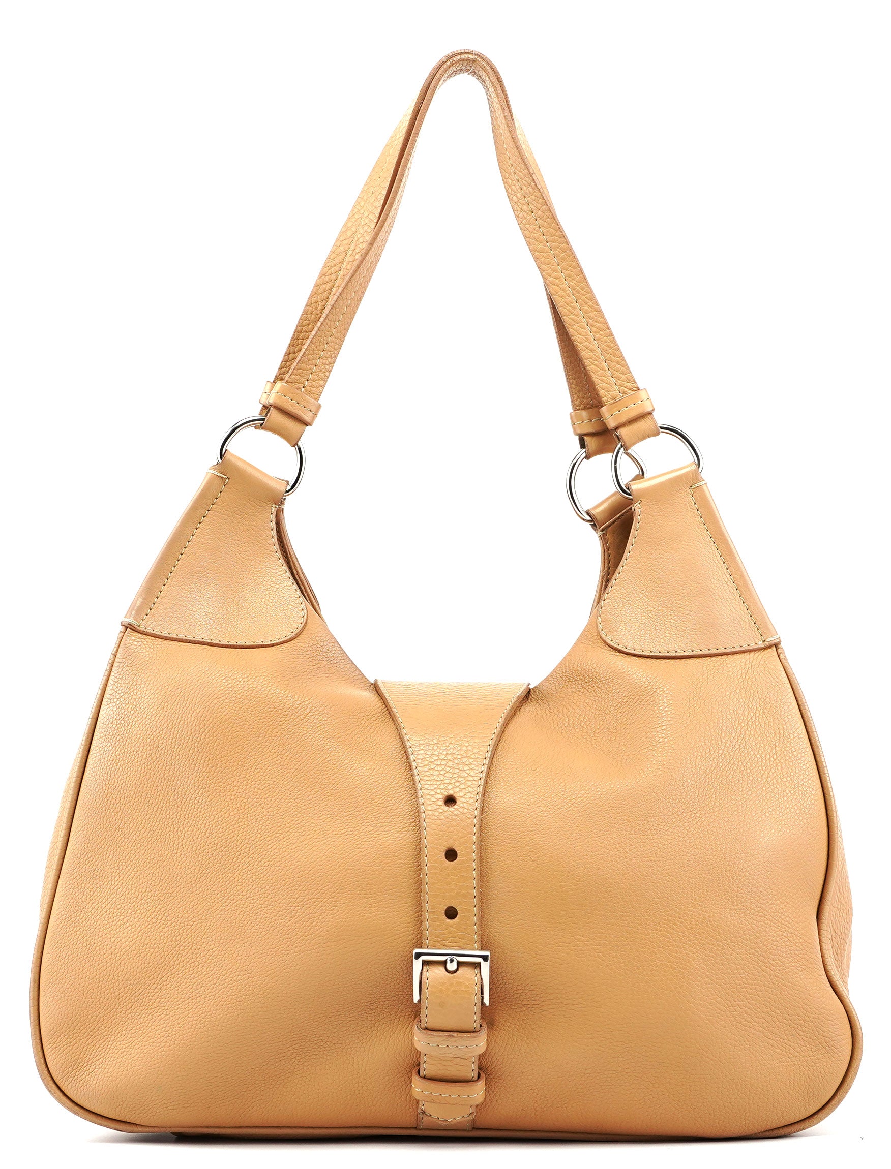 Prada Sac hobo à boucle en cuir beige