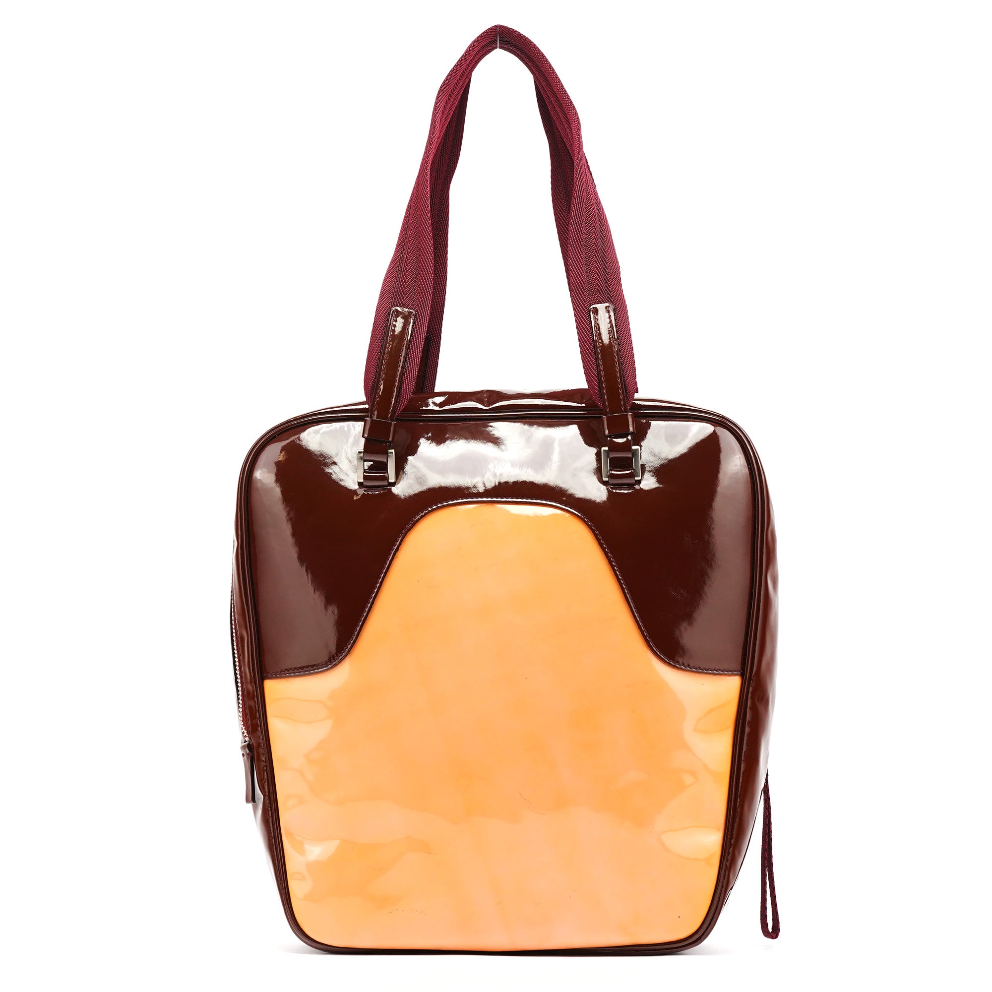 Prada Sac bowling Spazzolato Sport en cuir verni beige et orange