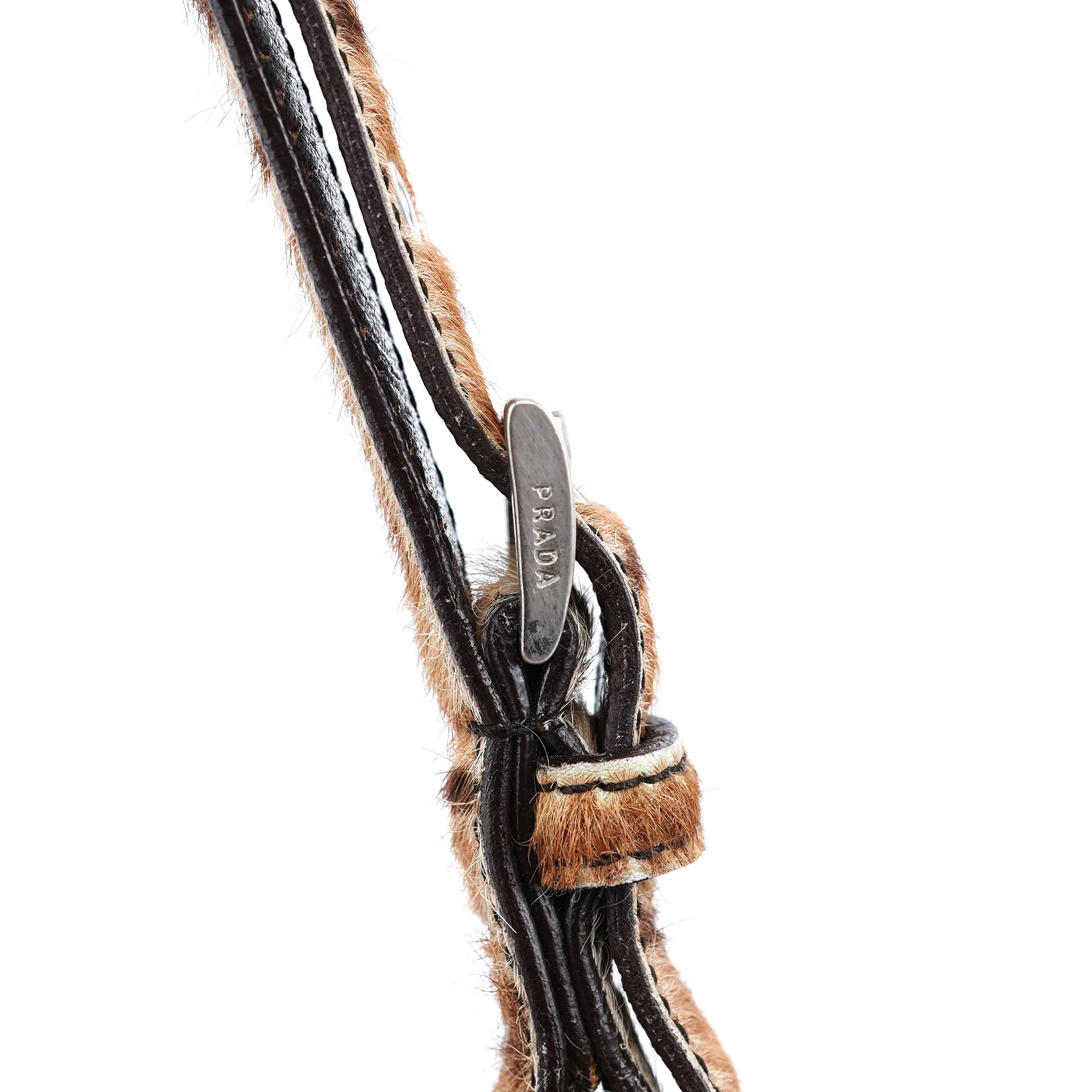 Prada Sac porté épaule en fourrure beige à motifs