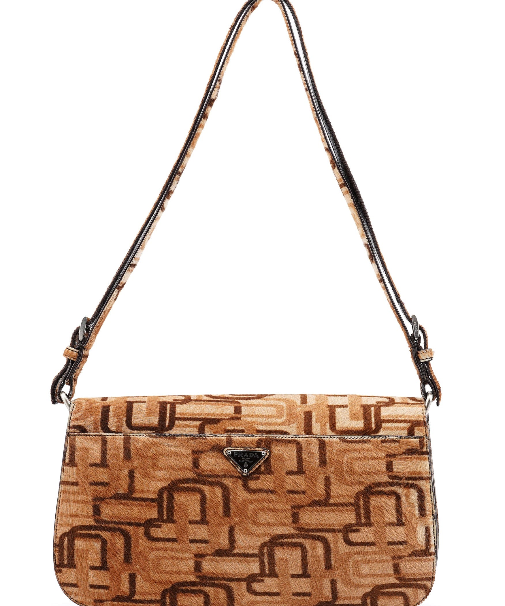 Prada Beige Patterned Fur Shoulder Bag
