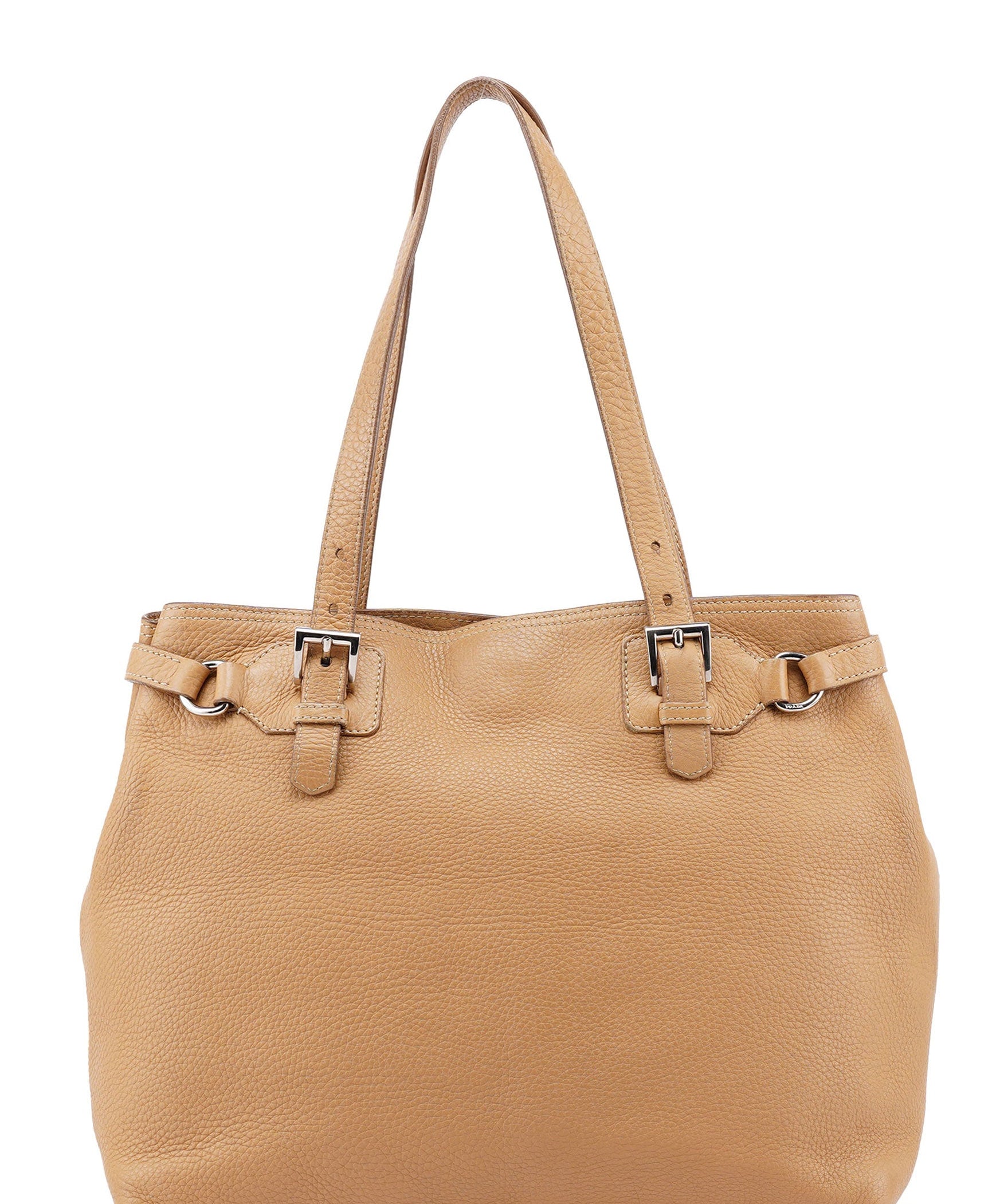 Prada Beige Pebbled Leather Tote Bag