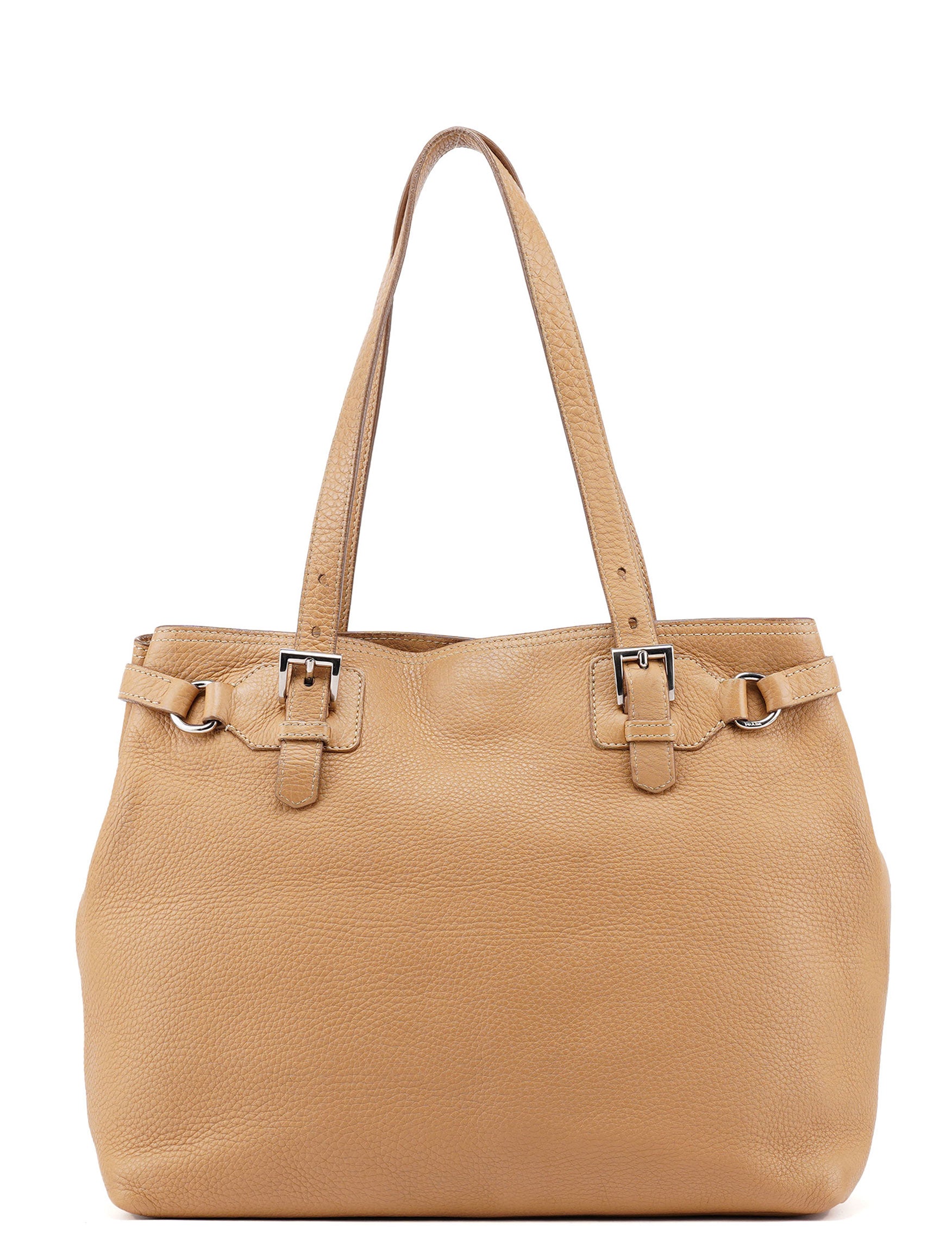 Prada Beige Pebbled Leather Tote Bag