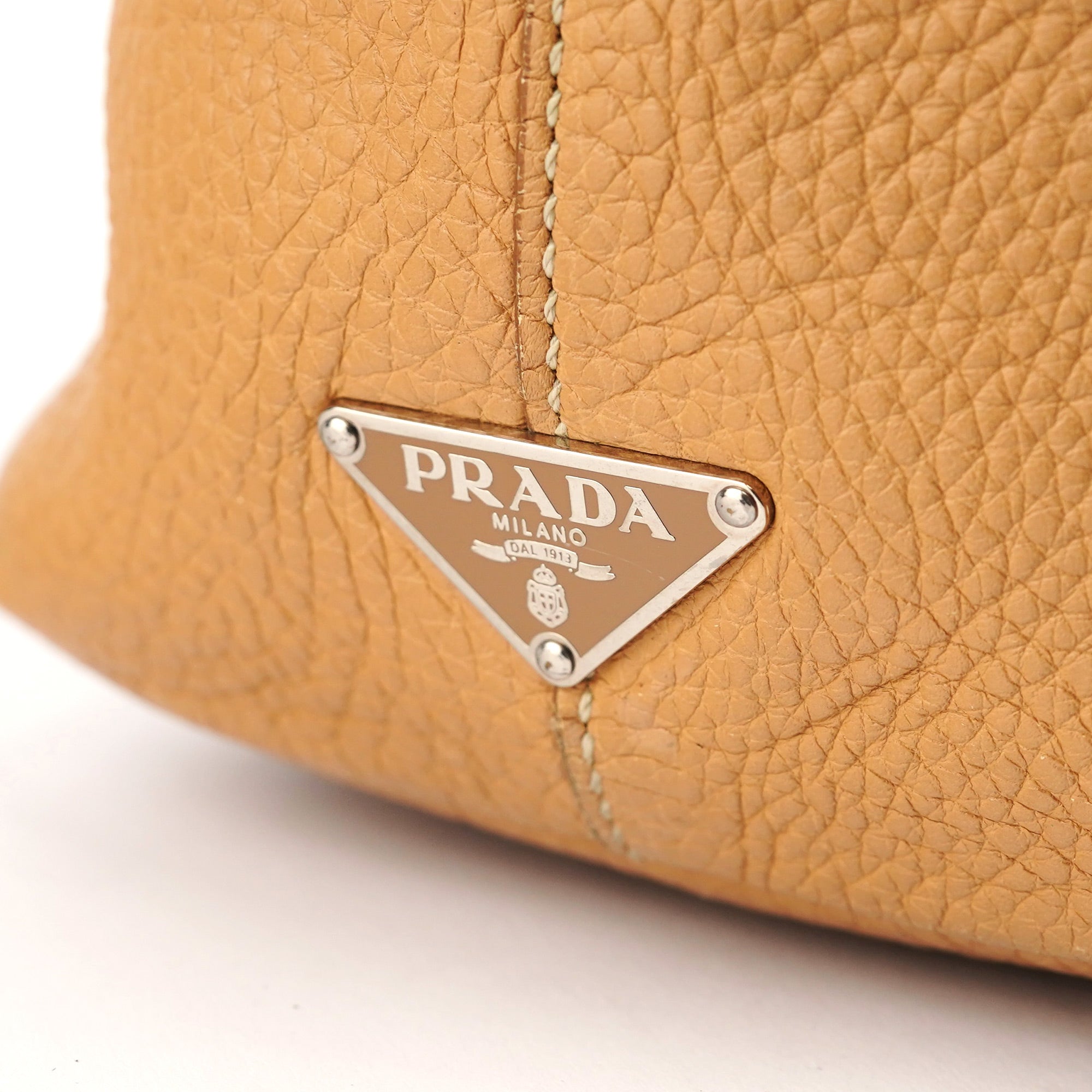 Prada Beige Pebbled Leather Tote Bag