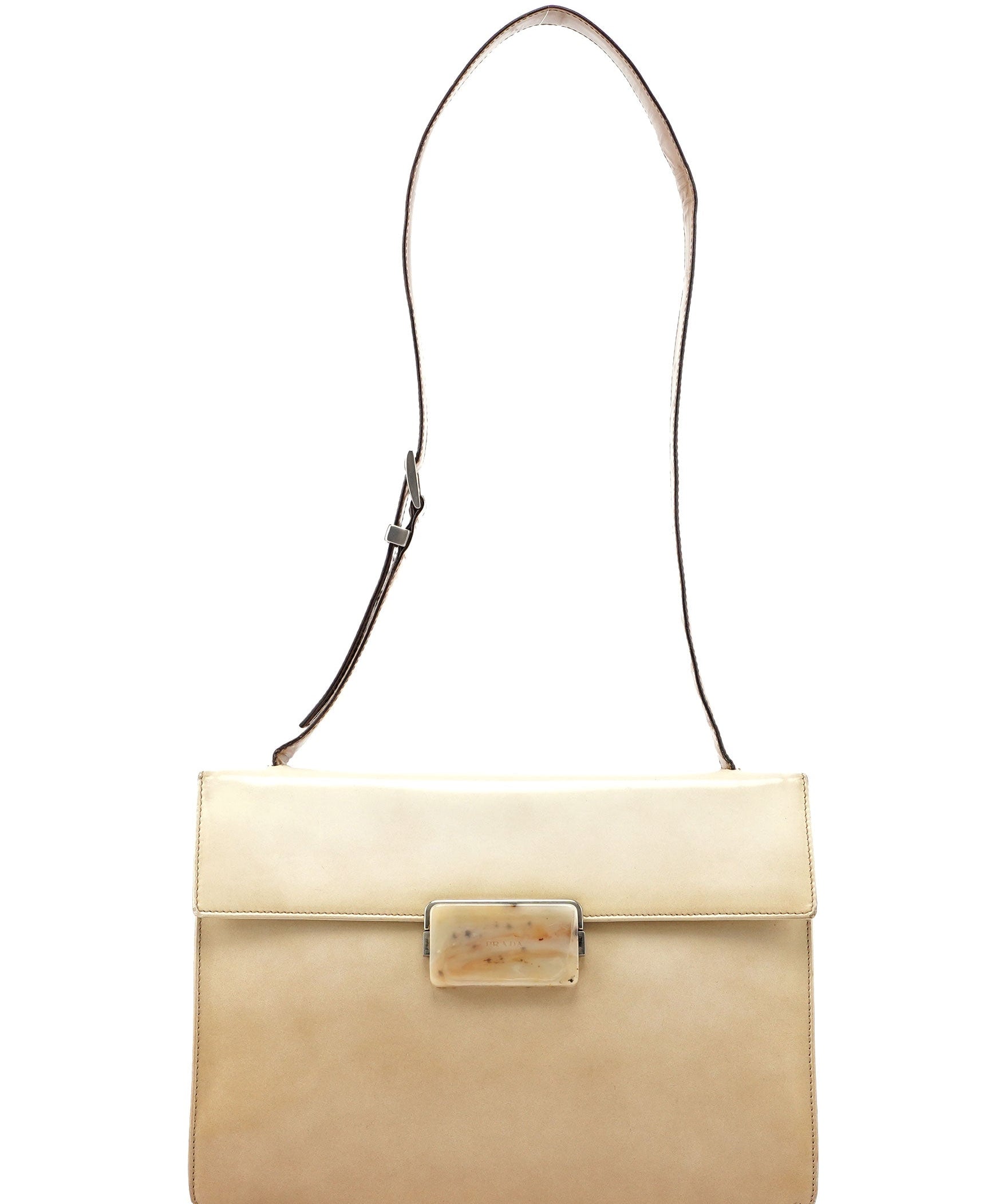 Prada Beige Spazzolato Buckle Shoulder Bag
