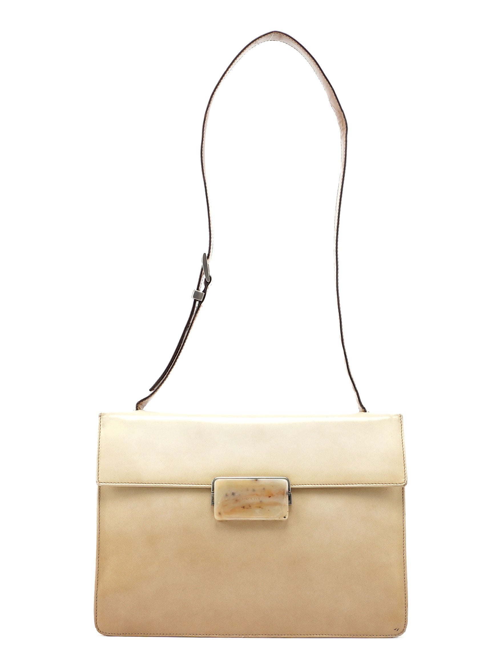 Prada Beige Spazzolato Buckle Shoulder Bag