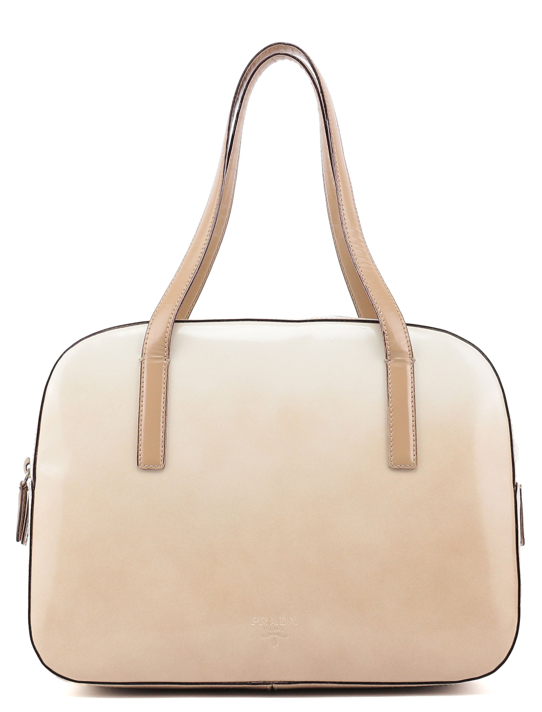 Prada Sac cabas Spazzolato en cuir verni beige