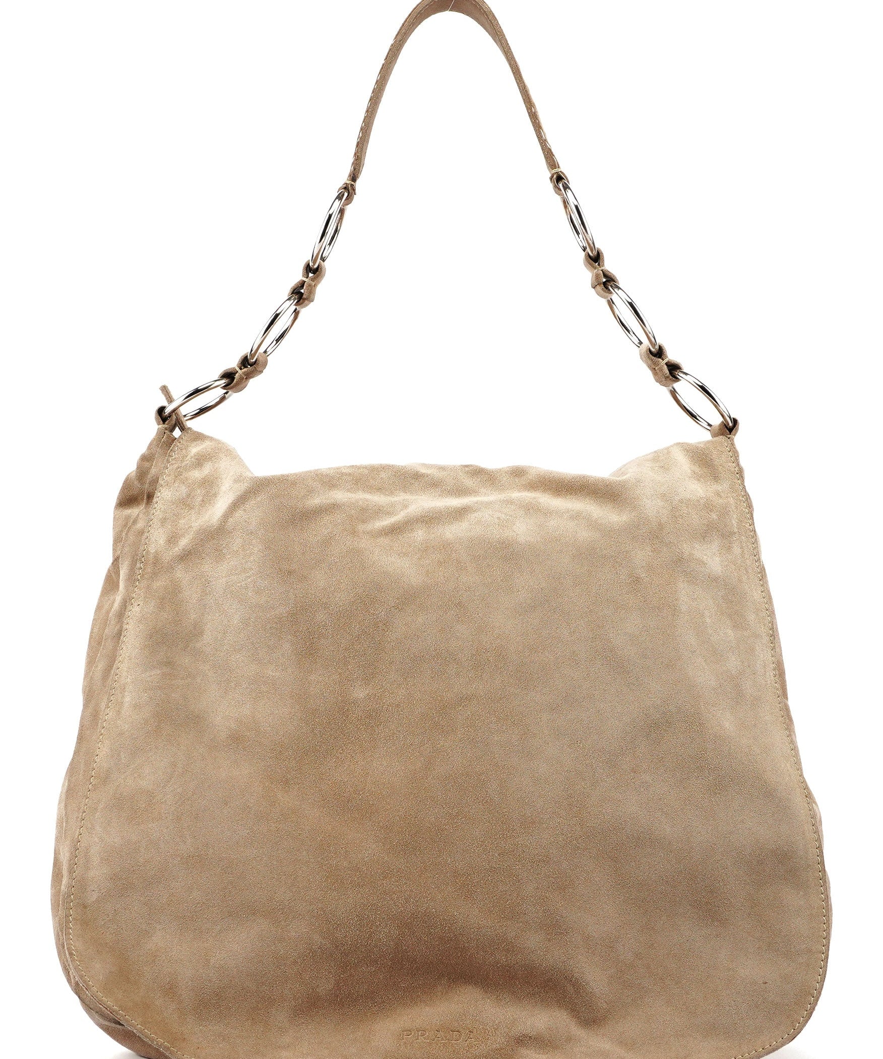 Prada Beige Suede Large Flap Shoulder Bag
