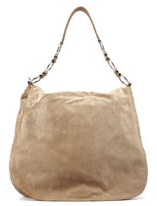 Prada Beige Suede Large Flap Shoulder Bag