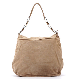 Prada Beige Suede Large Flap Shoulder Bag