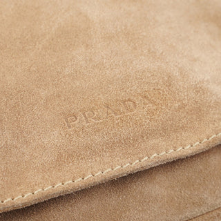 Prada Beige Suede Large Flap Shoulder Bag