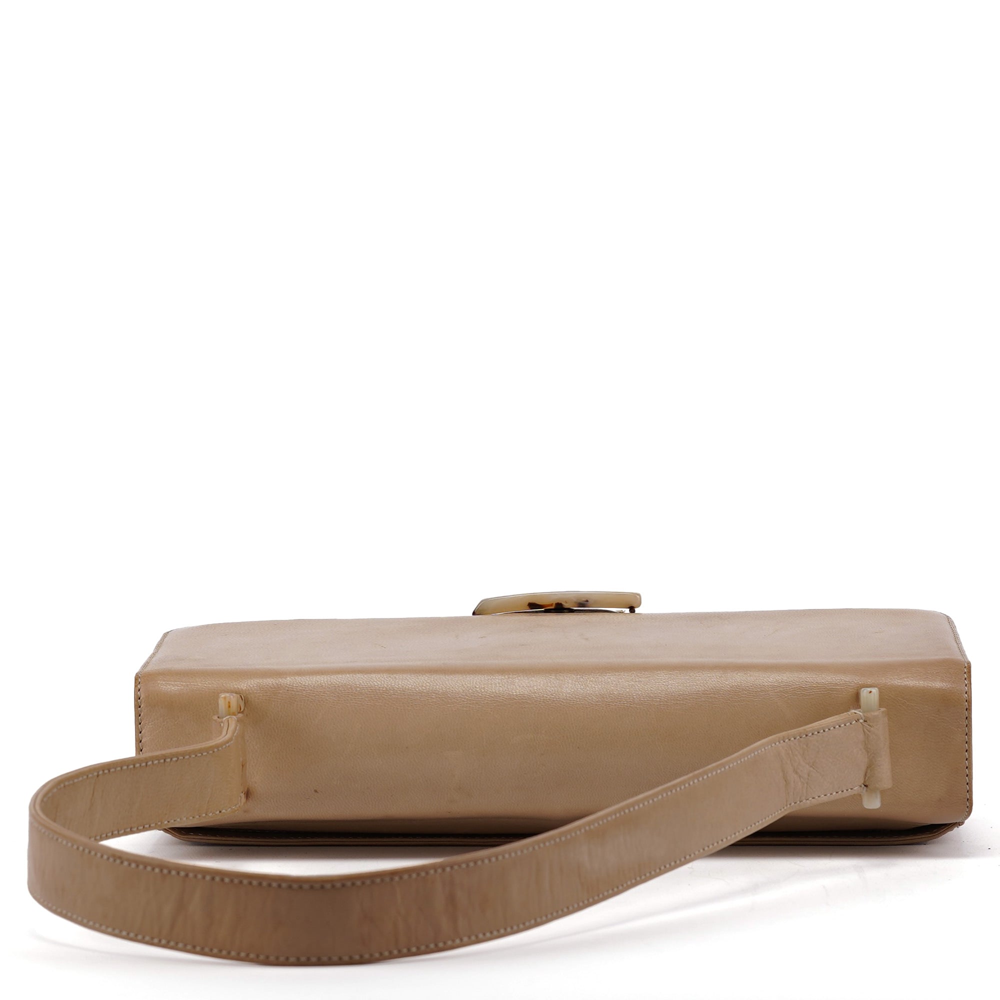 Prada Borsa a spalla con fibbia in pelle di vitello beige