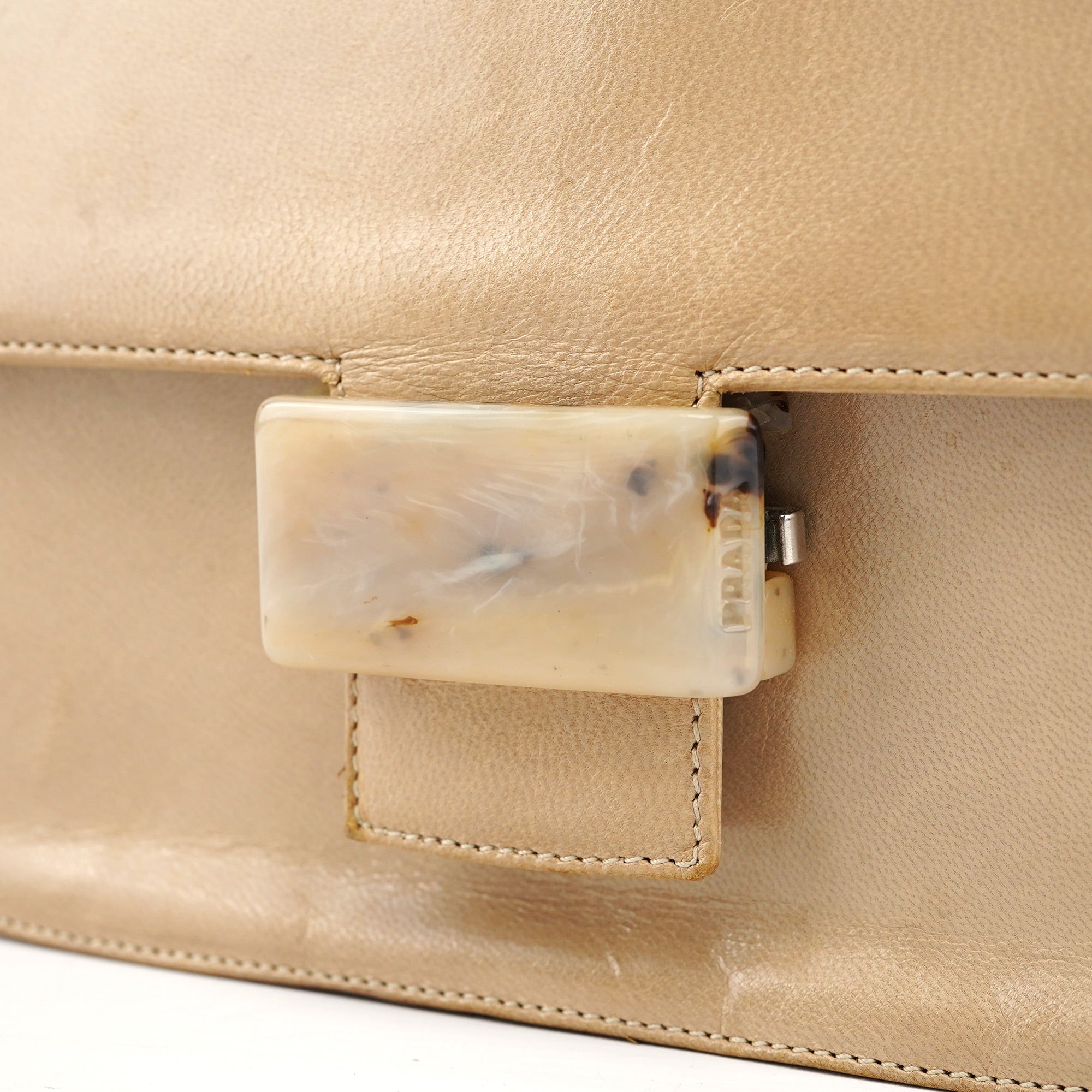 Prada Beige Vitello Buckle Shoulder Bag