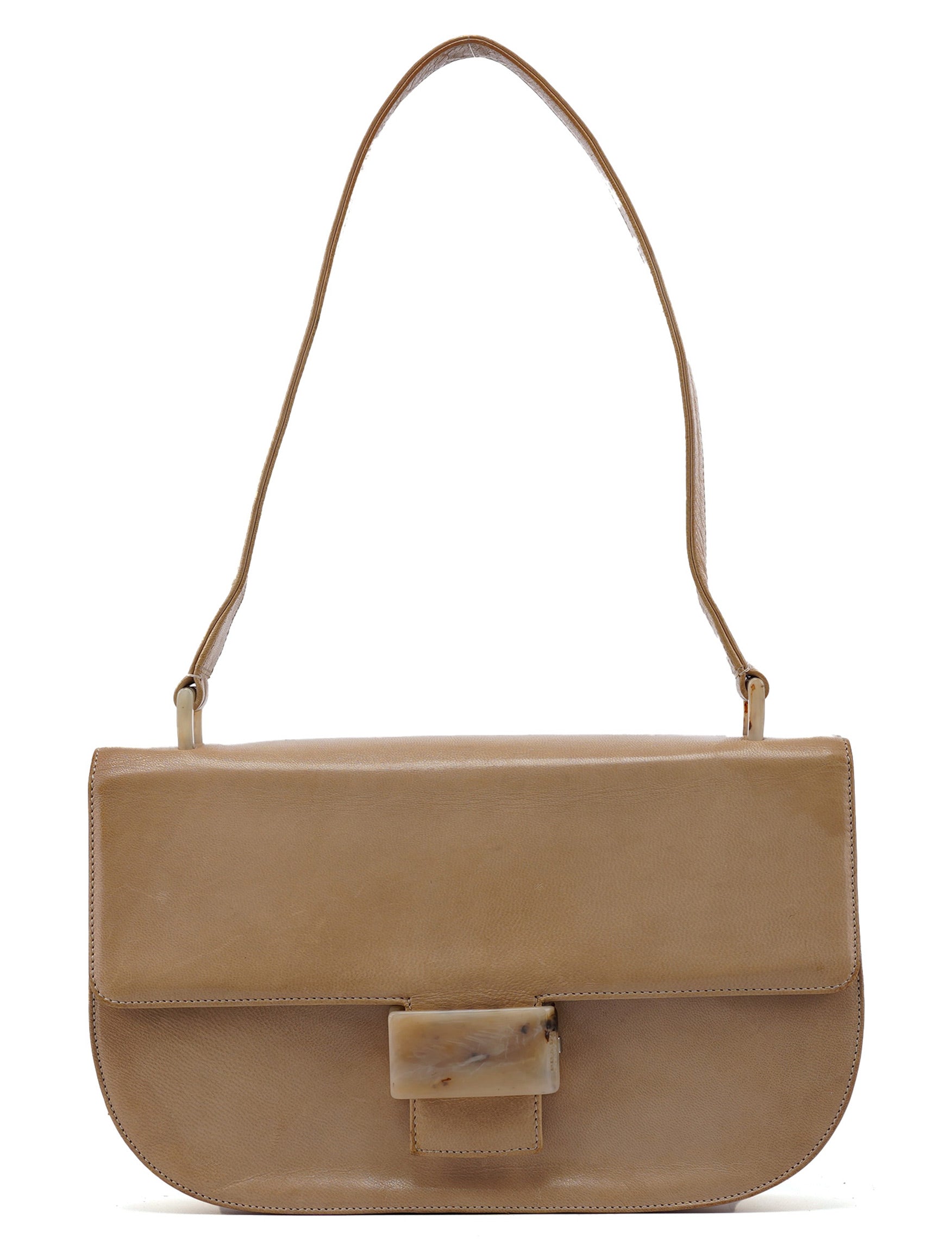 Prada Borsa a spalla con fibbia in pelle di vitello beige
