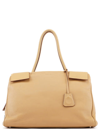 Prada Beige Vitello Leather Flap Tote Bag