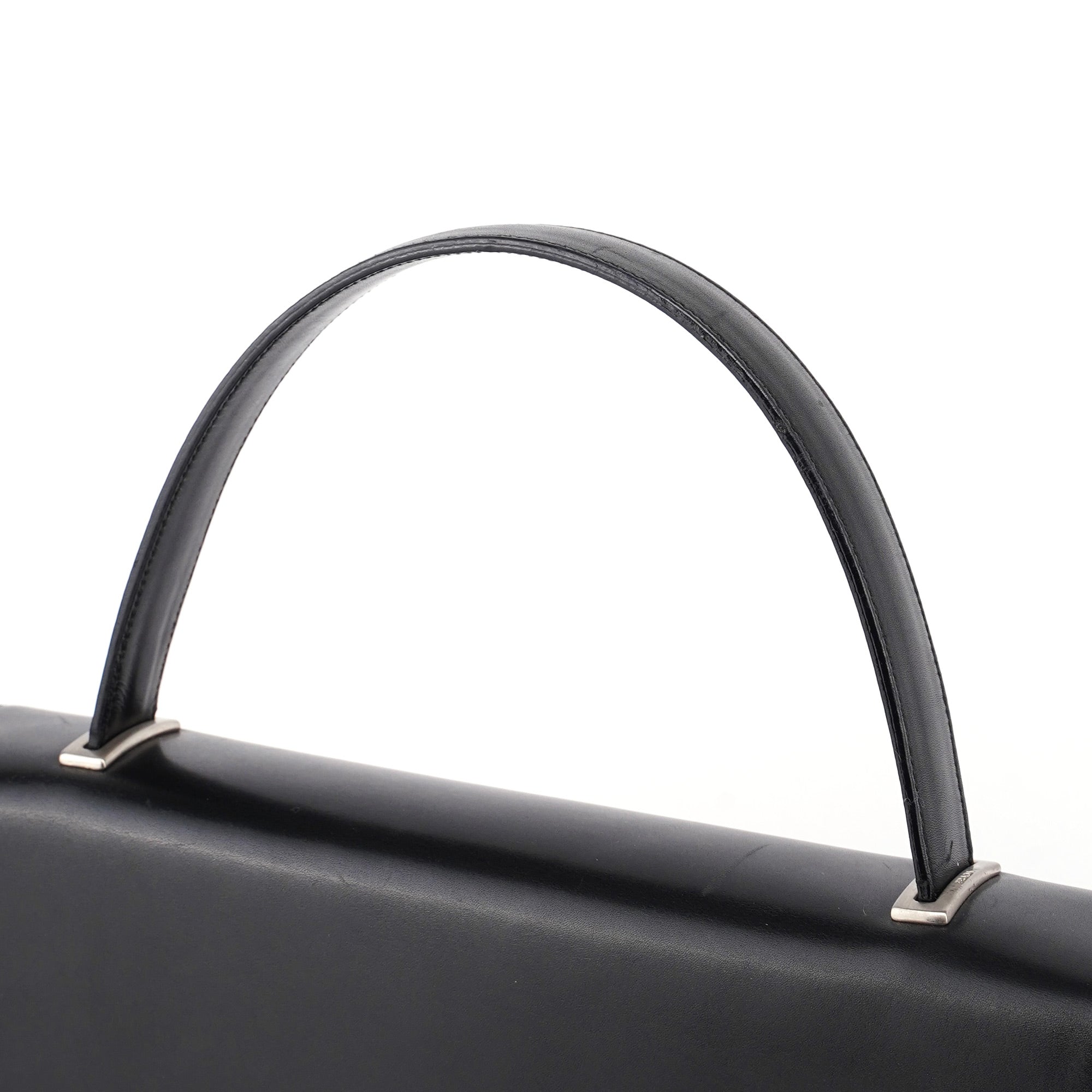 Prada Black Calfskin Flap Top Handle Bag