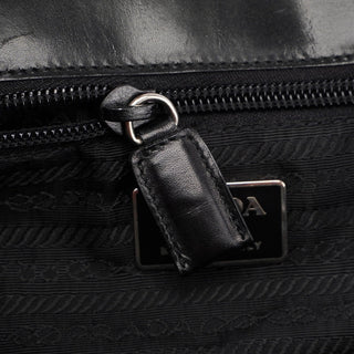 Prada Black Calfskin Flap Top Handle Bag