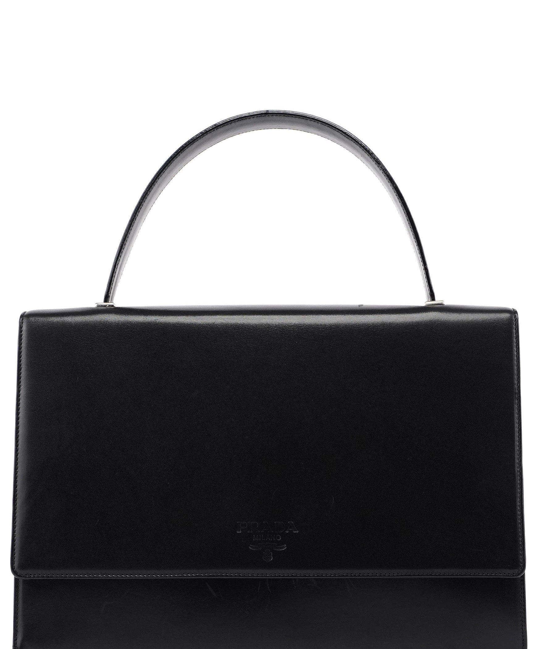 Prada Black Calfskin Flap Top Handle Bag